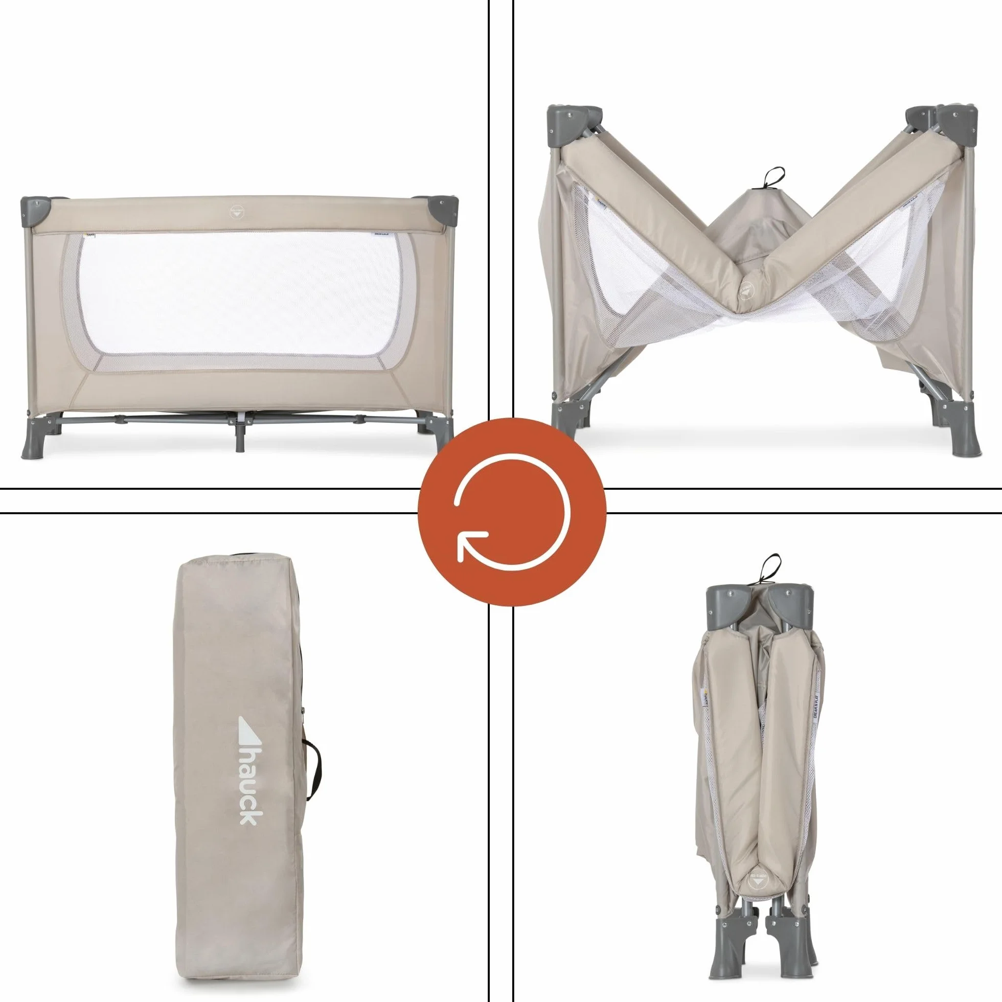 Hauck Lettino da Viaggio Dream N Play Culla Neonato 15kg Letto Pieghevole 60x120cm Beige