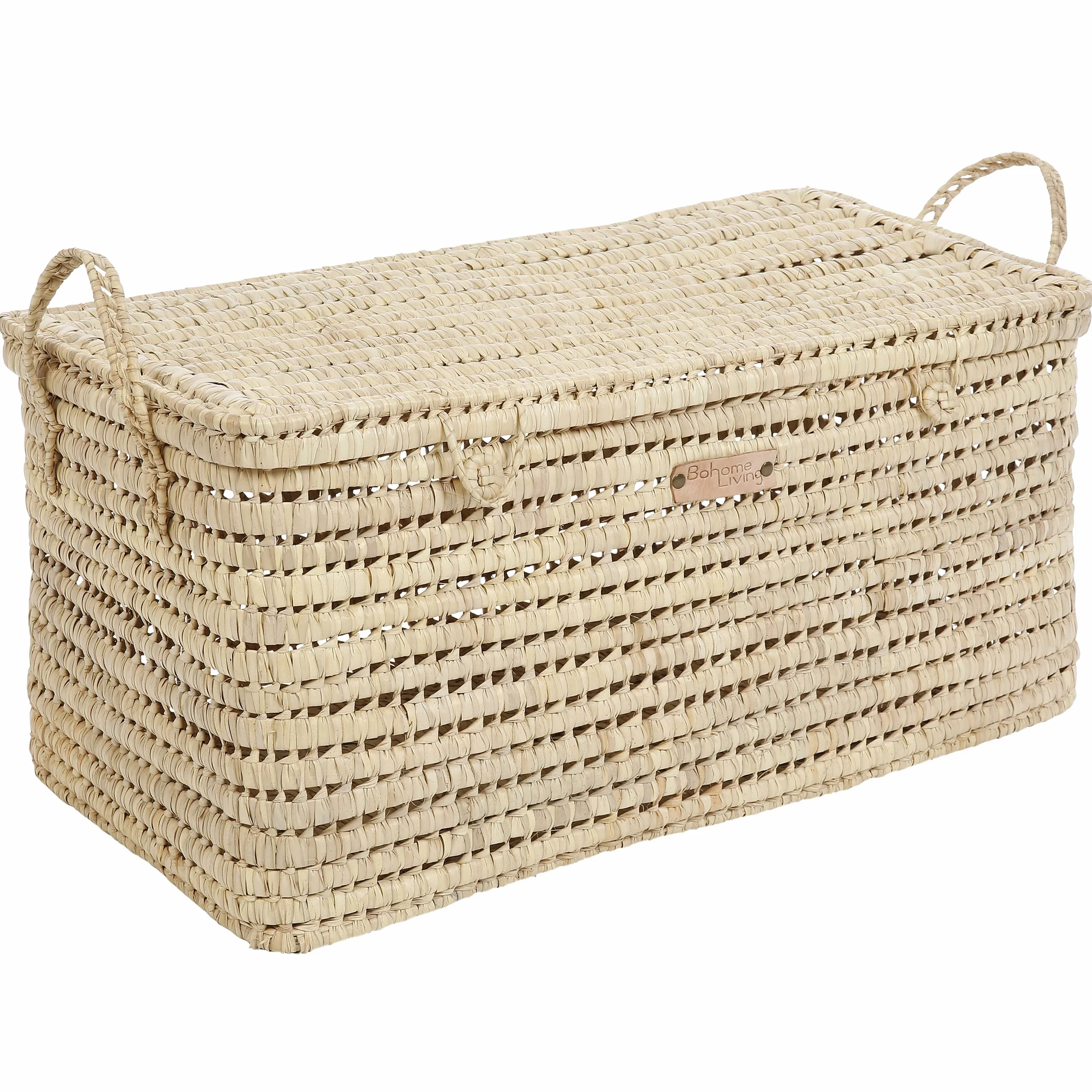Baule Contenitore in Vimini Intrecciato, Cesto Portaoggetti, Portabiancheria, Decorazione Boho Chic (80cm)