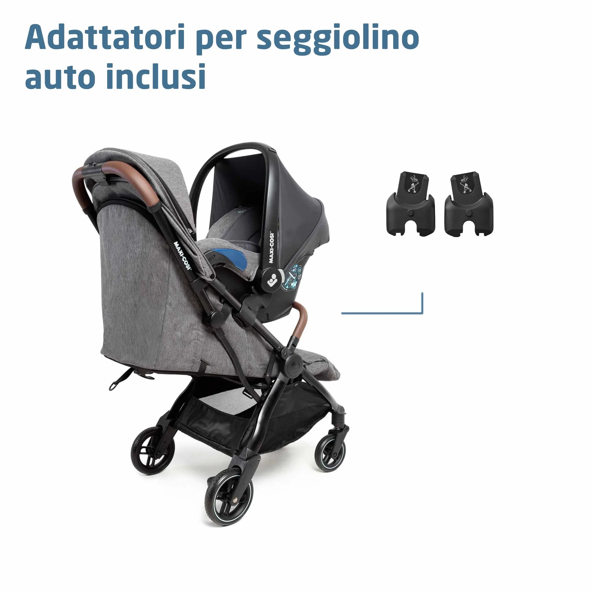 Maxi-Cosi Eva3 Passeggino Leggero Compatto 0-4 anni 22 kg Reclinabile 3 Posizioni Chiusura Automatica Tracolla Select Grey