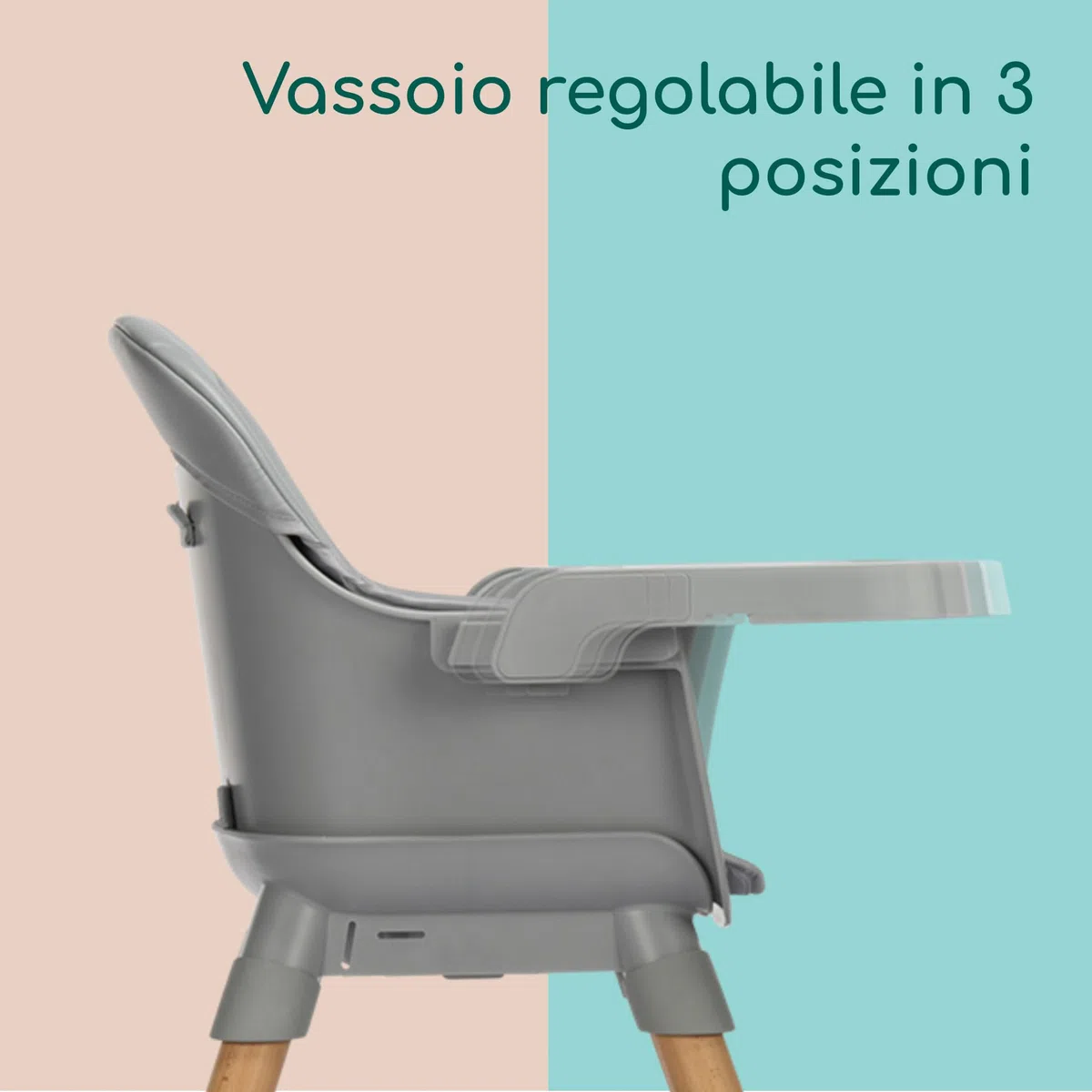 Bebeconfort Avista 2, Seggiolone Pappa 4 in 1, 6 mesi - 4 anni (60 kg), Seggiolone Evolutivo, Rialzo Sedia Bambini, Sedia e Sgabello, Seduta Imbottita, Vassoio Regolabile 3 posizioni, Tinted Grey