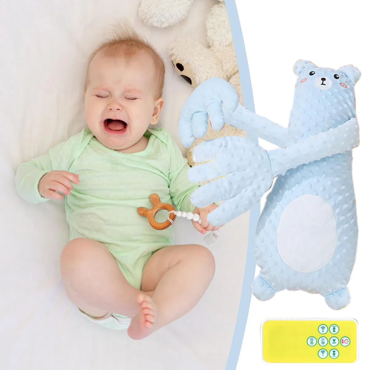 Cuscino lenitivo per bambini con telecomando, morbido aiuto per il sonno delle mani, cuscino ergonomico per pisolini, allattamento e allenamento del sonno, ciuccio calmante per culla, viaggi e uso