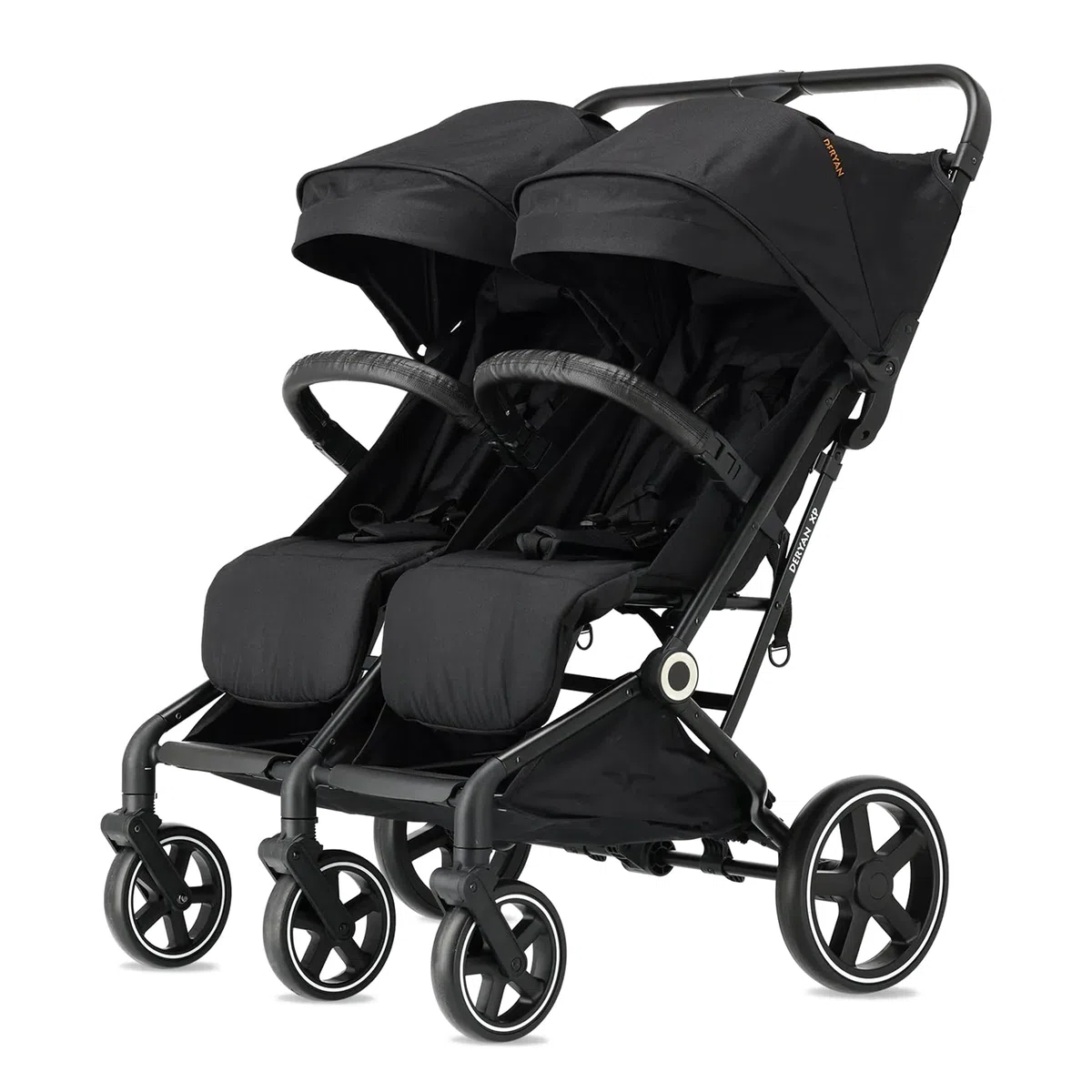 Passeggino Deryan XP X2 2 in 1 - Compatto e pieghevole - Adatto dalla nascita fino a 4 anni - Passeggino con portata massima di 22 kg per sedile - Nero