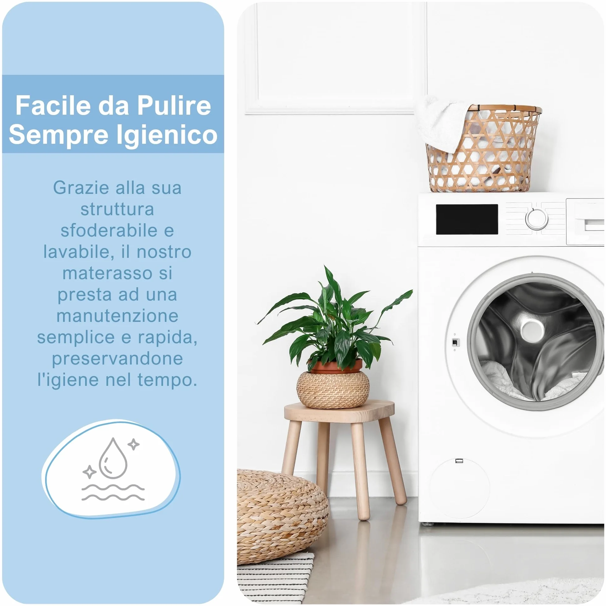 baby idea Materasso Lettino Neonato Antisoffoco Sfoderabile a Norma EN16890:2017+A1:2021 Lavabile Materasso Culla Neonato Ipoallergenico, Ergonomico per tutte le Stagioni (Bianco/Blu, 64x124)