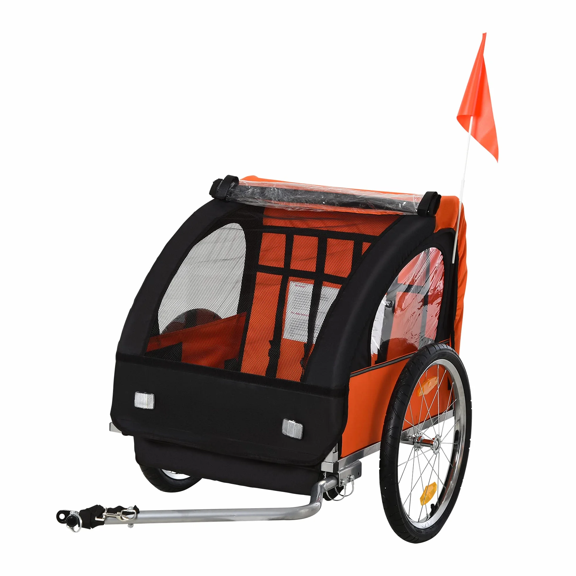 Homcom Rimorchio Bici Bambini 2 Posti con Cinture di Sicurezza Telaio Acciaio Copertura Tessuto Oxford