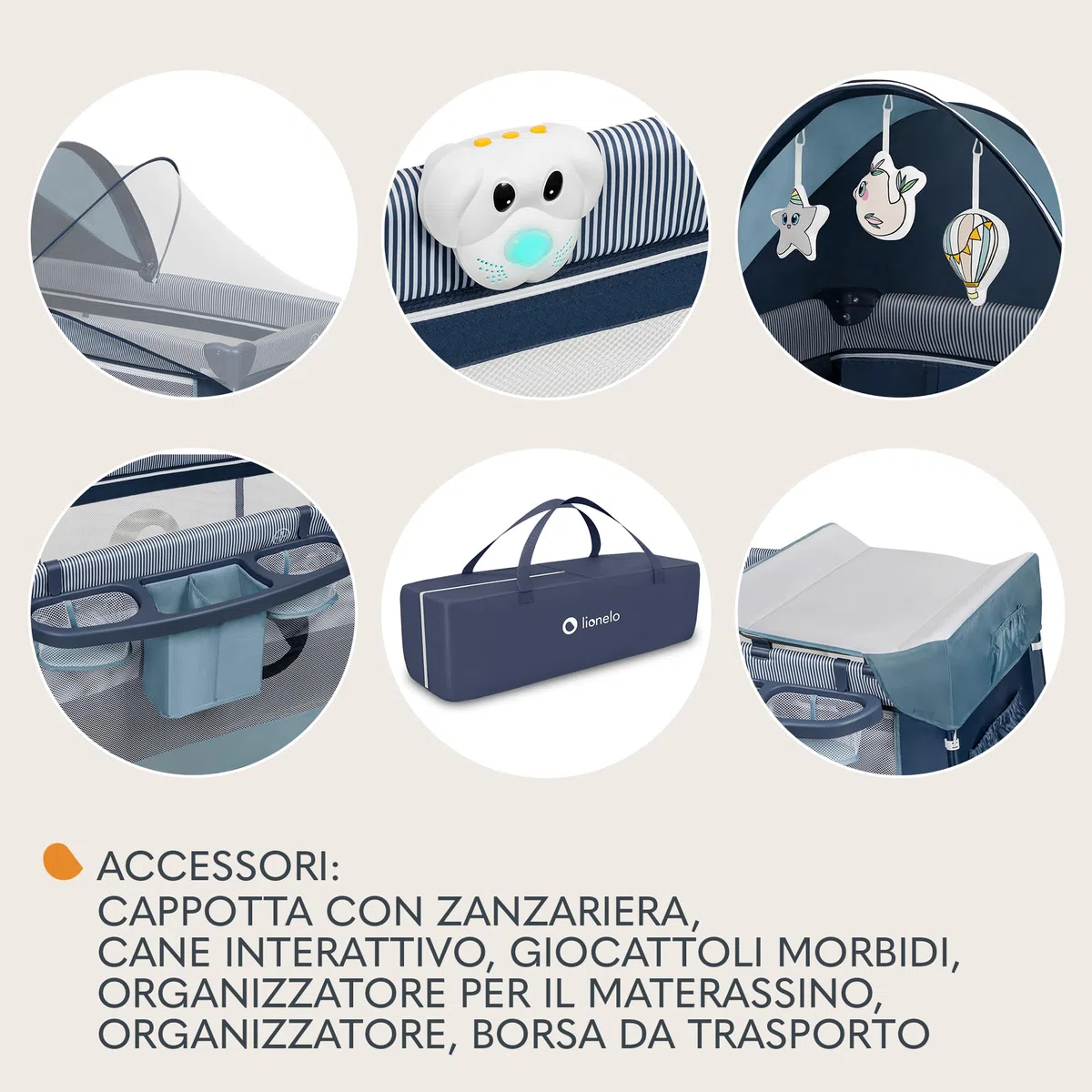 LIONELO Lettino da Viaggio SVEN con Materasso, Dalla nascita fino a 36 mesi, Lettino pieghevole con Fasciatoio, Baldacchino, Giocattoli Pendenti Ingresso laterale aggiuntivo LockGuard, Route con freno