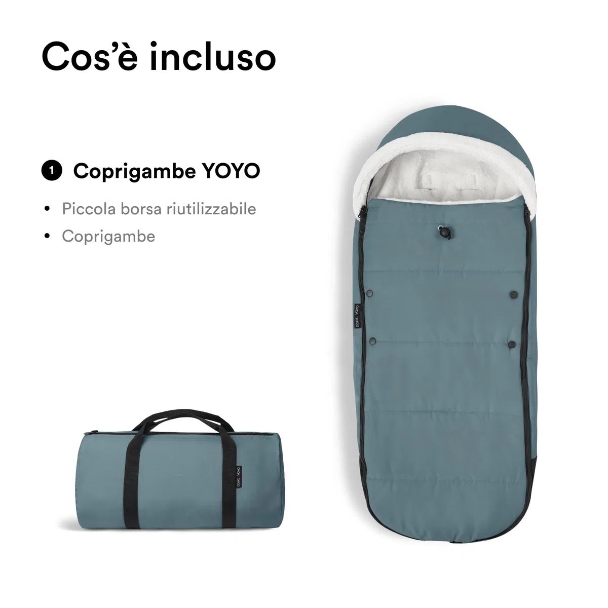Coprigambe Stokke YOYO, Aqua - Fodera in Sherpa, Cappuccio in Pile con coulisse, Doppia Imbottitura - Lavabile in Lavatrice a 30°C - Include Borsa Piccola