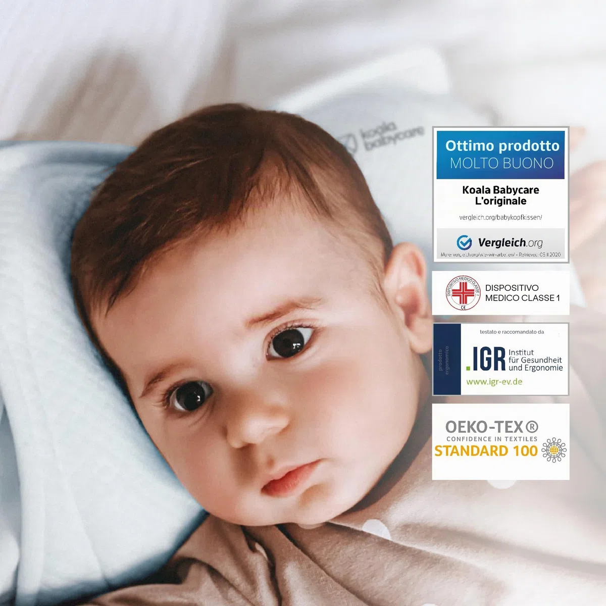 Cuscino Allattamento in memory foam per aiutare a prevenire e trattare la Plagiocefalia (Testa piatta) sfoderabile (con 2 federe) – Koala Perfect Head Breastfeeding (Blu)