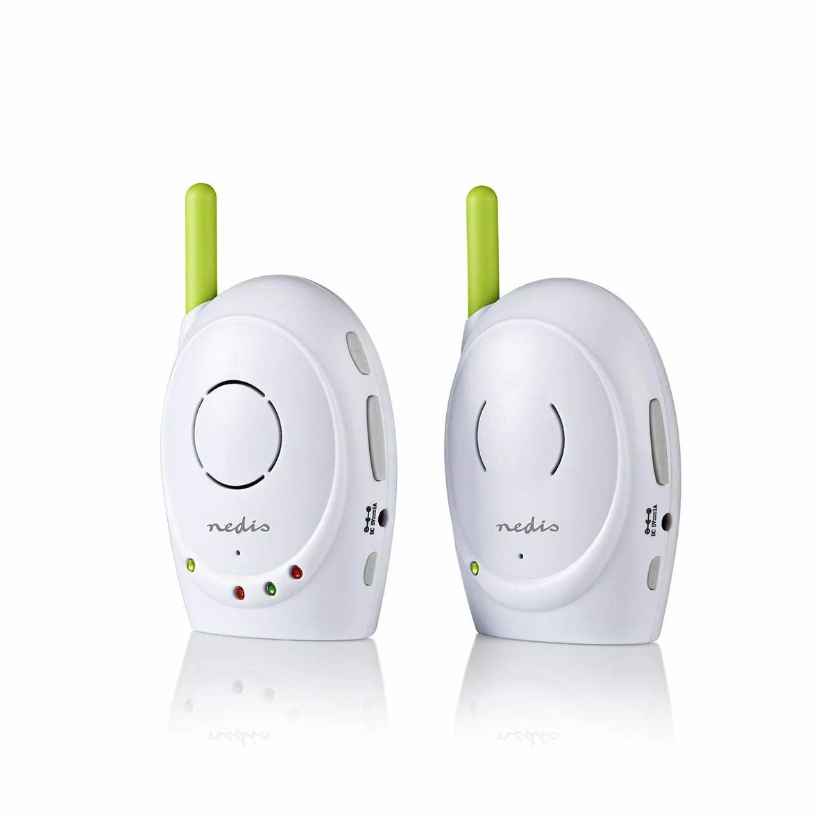 Nedis Audio Baby Monitor - Telefoni wireless per bambini con interfono, portata 300 m, Set di 2, Verde/Bianco