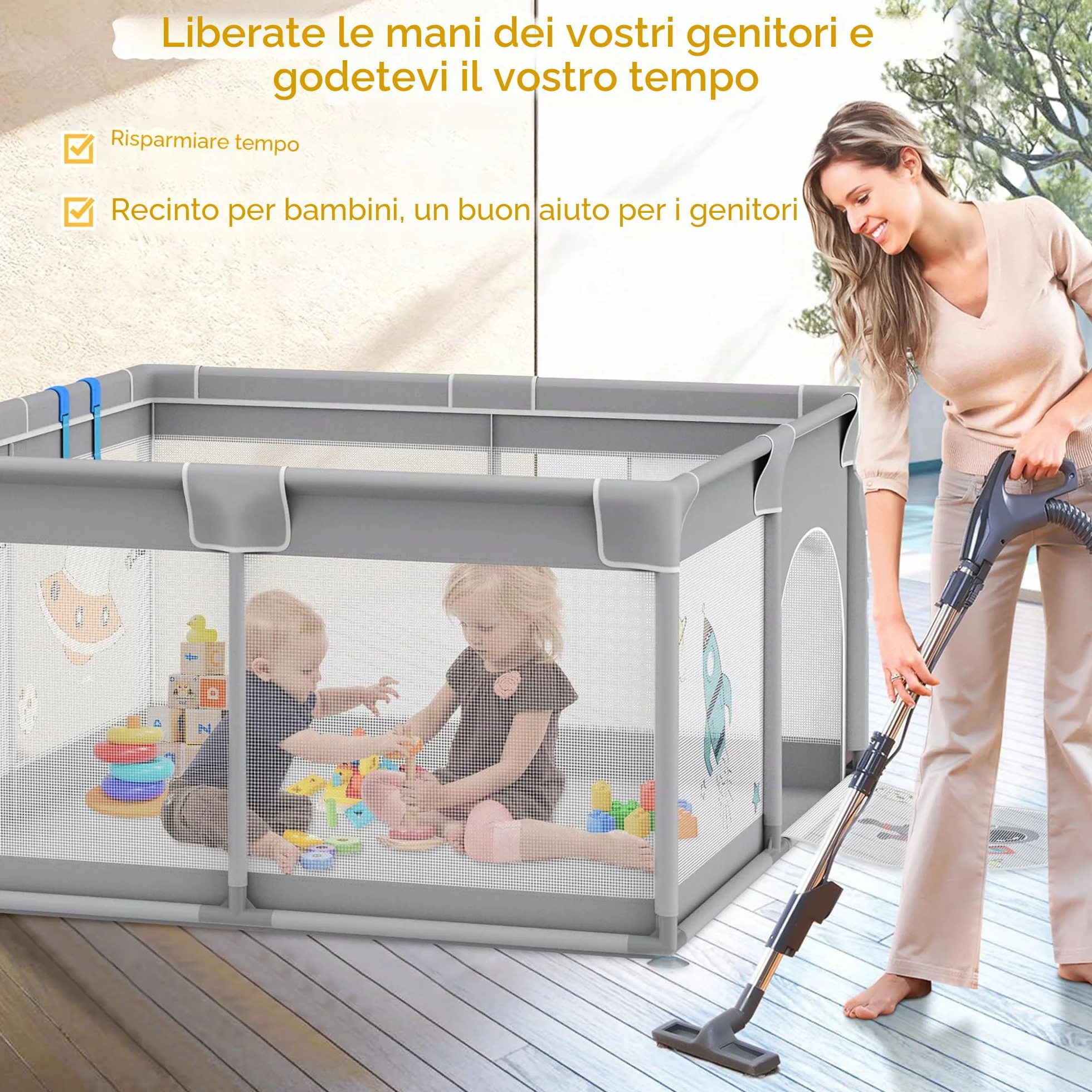 UISEBRT Box per bambini, 180 x 200 cm, con 50 palline oceaniche e 4 anelli e borsa per il trasporto, pieghevole, con rete traspirante, per bambini, grigio con motivi astronauti