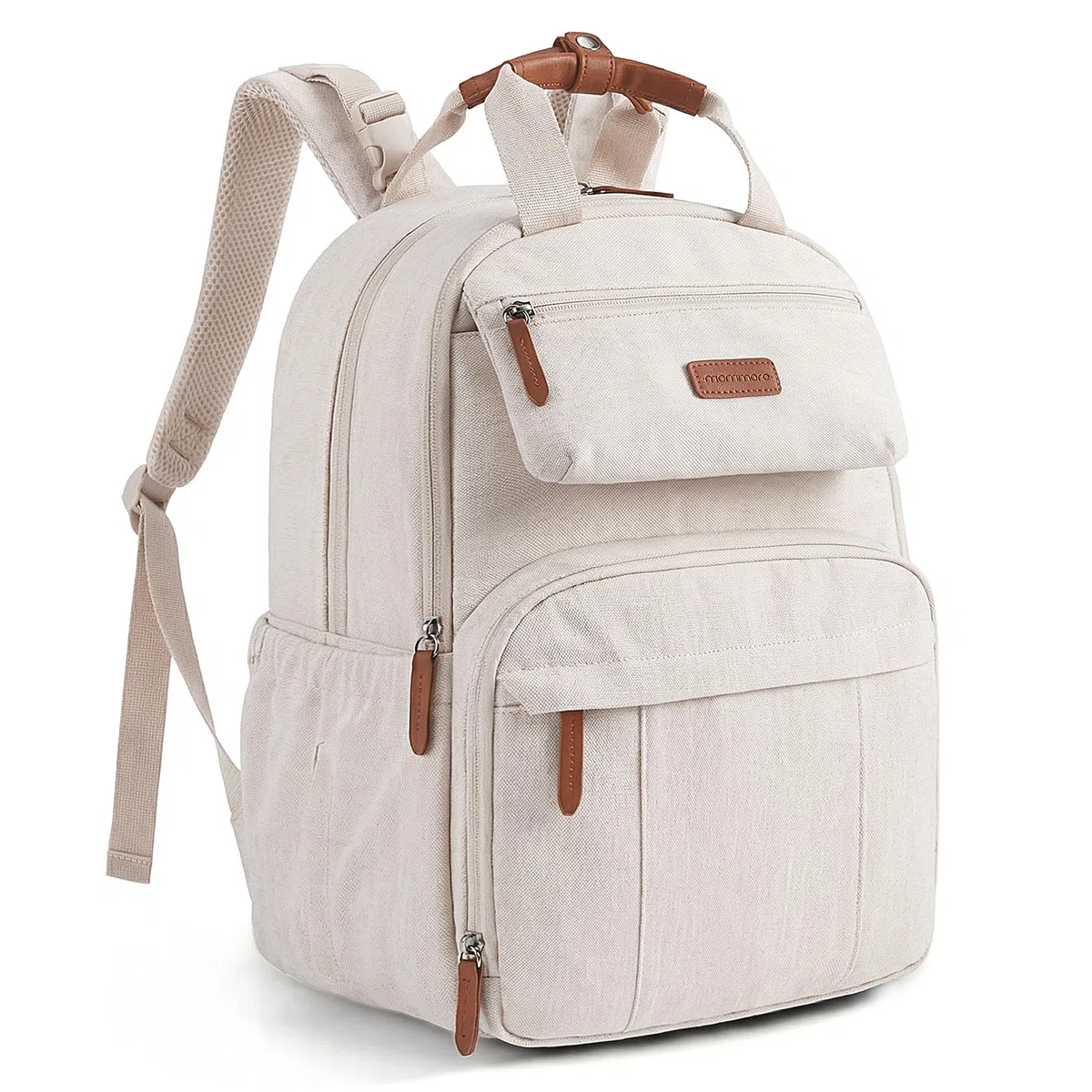 mommore Zaino fasciatoio, grande borsa espandibile per 2 bambini/gemelli, borsa per bambini resistente con fasciatoio, zaino da viaggio impermeabile per mamma e papà, beige., 29 x 22 x 41.5 cm
