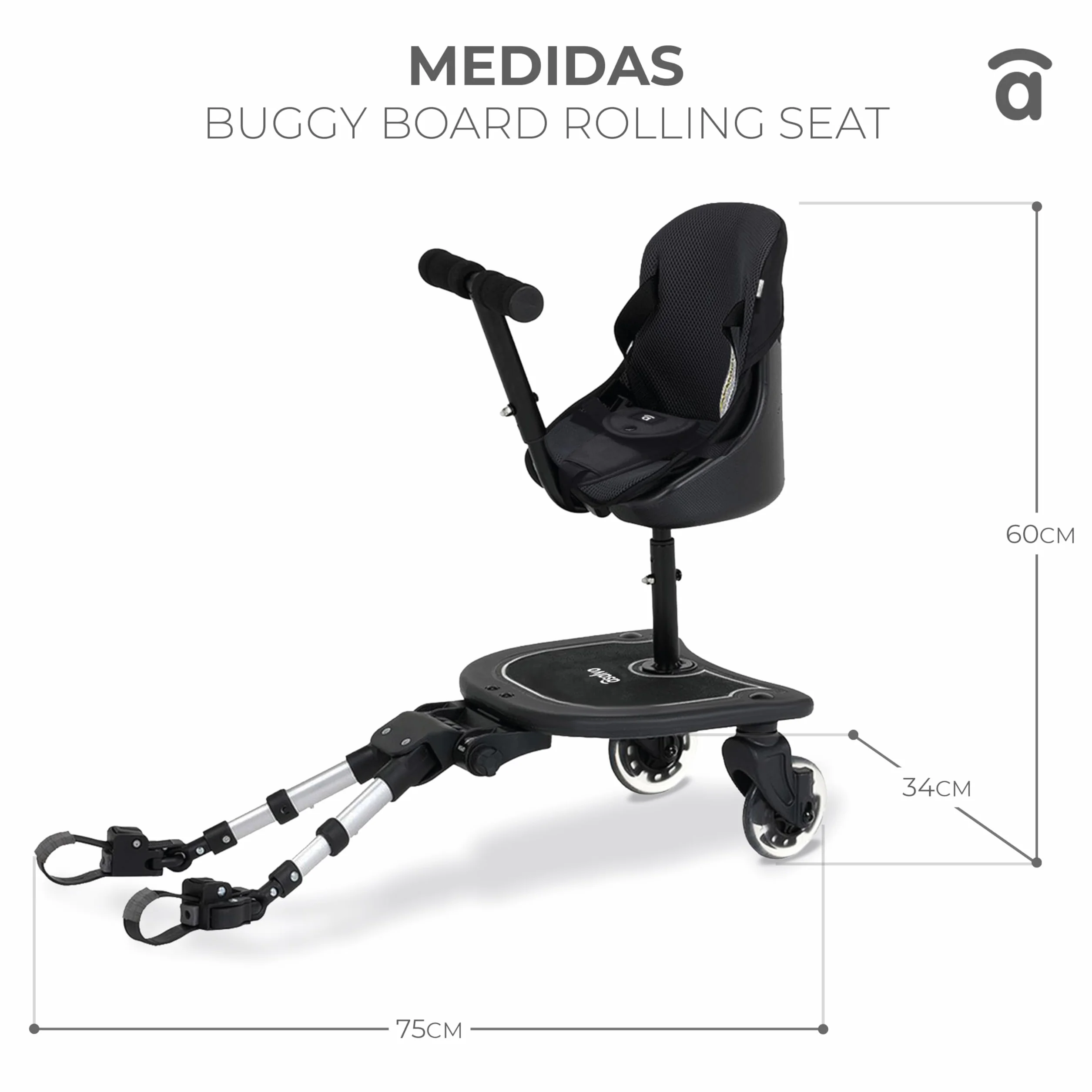 Asalvo Buggy Board - Monopattino con sedile per passeggino, passeggino, passeggino, passeggino, passeggino, universale, Buggy Board per il secondo bambino, accessorio per bambini da 1 a 7 anni (25 kg)