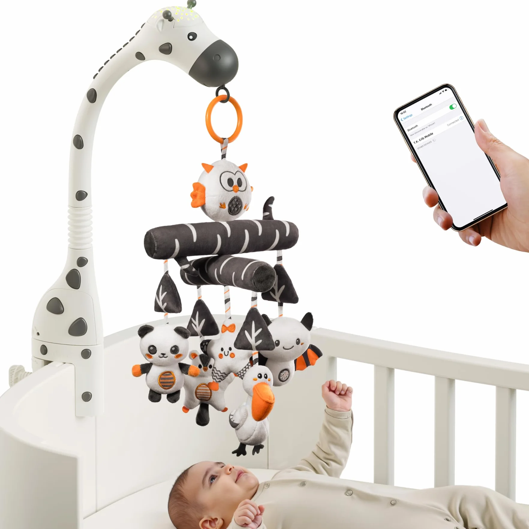 TUMAMA Giocattolo mobile per culla 0-3 mesi alto contrasto luce notturna proiettore musica rumore bianco peluche appendere