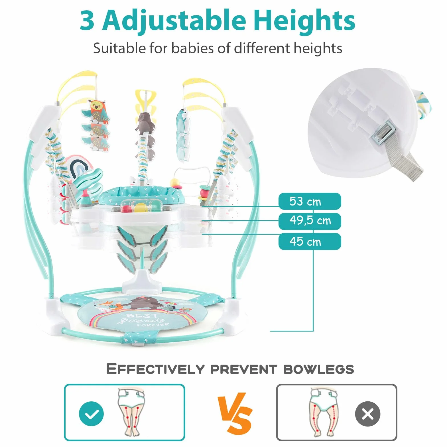LIFEZEAL Jumperoo Bebe con seduta girevole a 360° e rimovibile, saltatore per bambini, altezza regolabile, 3 posizioni, centro giochi con luce e musica, 9 giocattoli, carico 12 kg, transat comfort