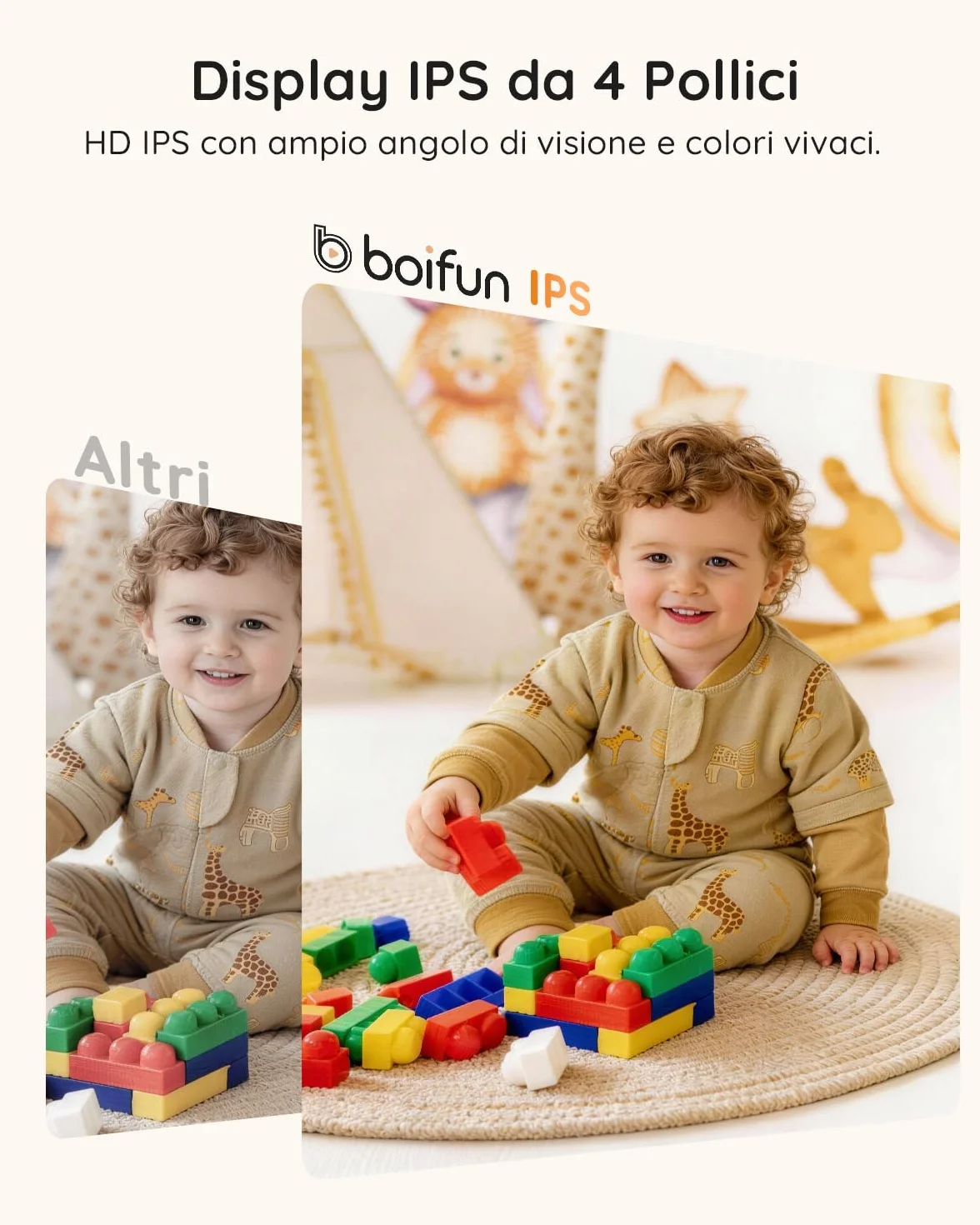 Baby Monitor Schermo IPS 4" 720P Visione Notturna Autonomia 11 Ore Zoom 3x Senza WiFi