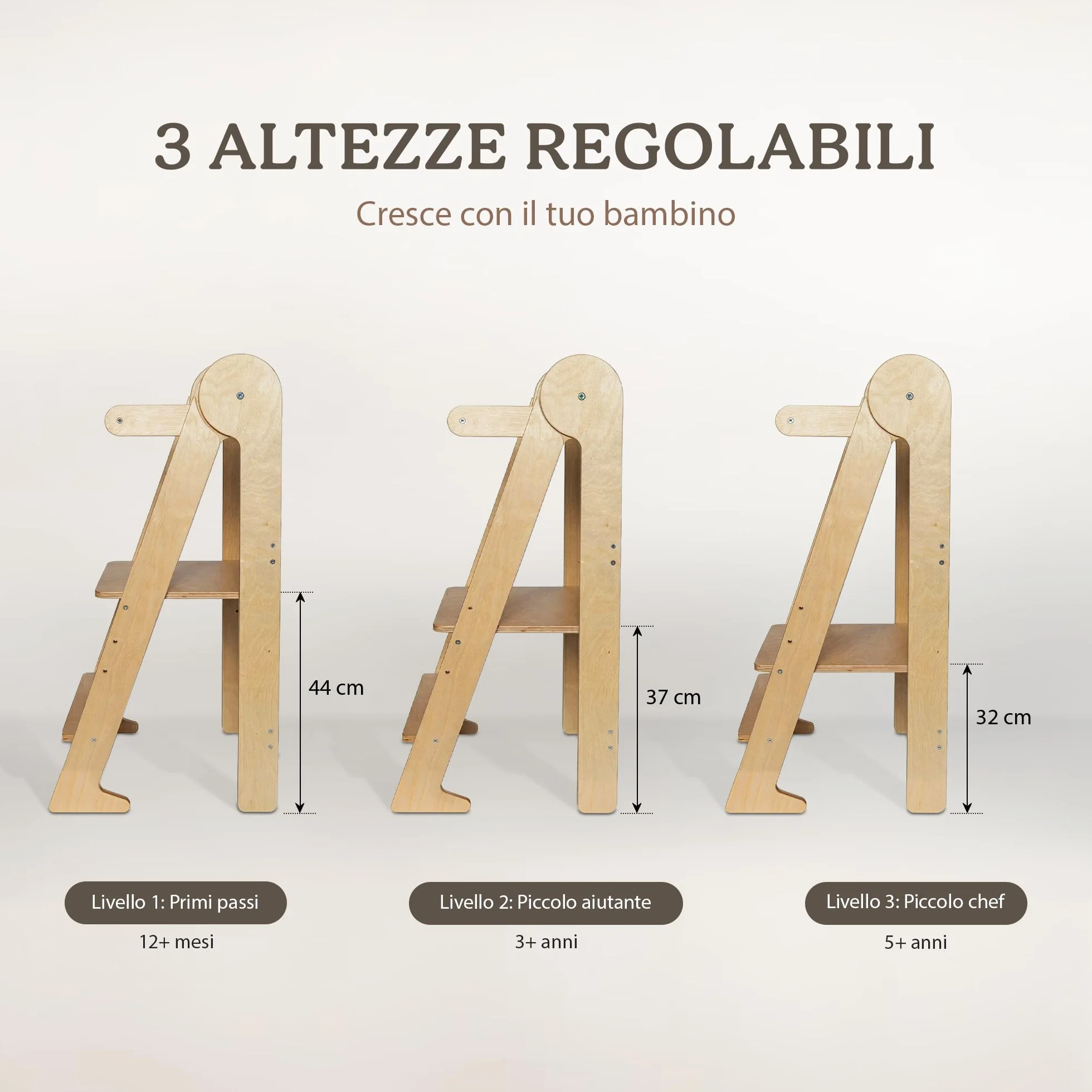 TOYBOX Torre Montessoriana Pieghevole, Learning Tower, Legno Naturale