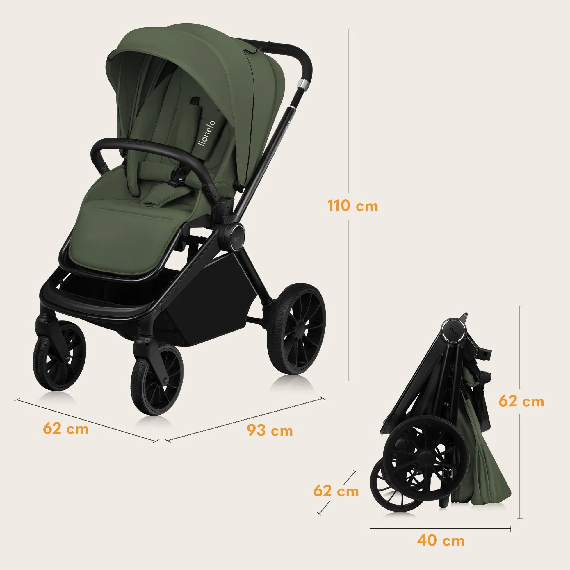 LIONELO MIKA PLUS 3in1 Passeggino Trio Neonati 0-48 Mesi 22kg Navicella 9kg Seggiolino Auto Ovetto 13kg
