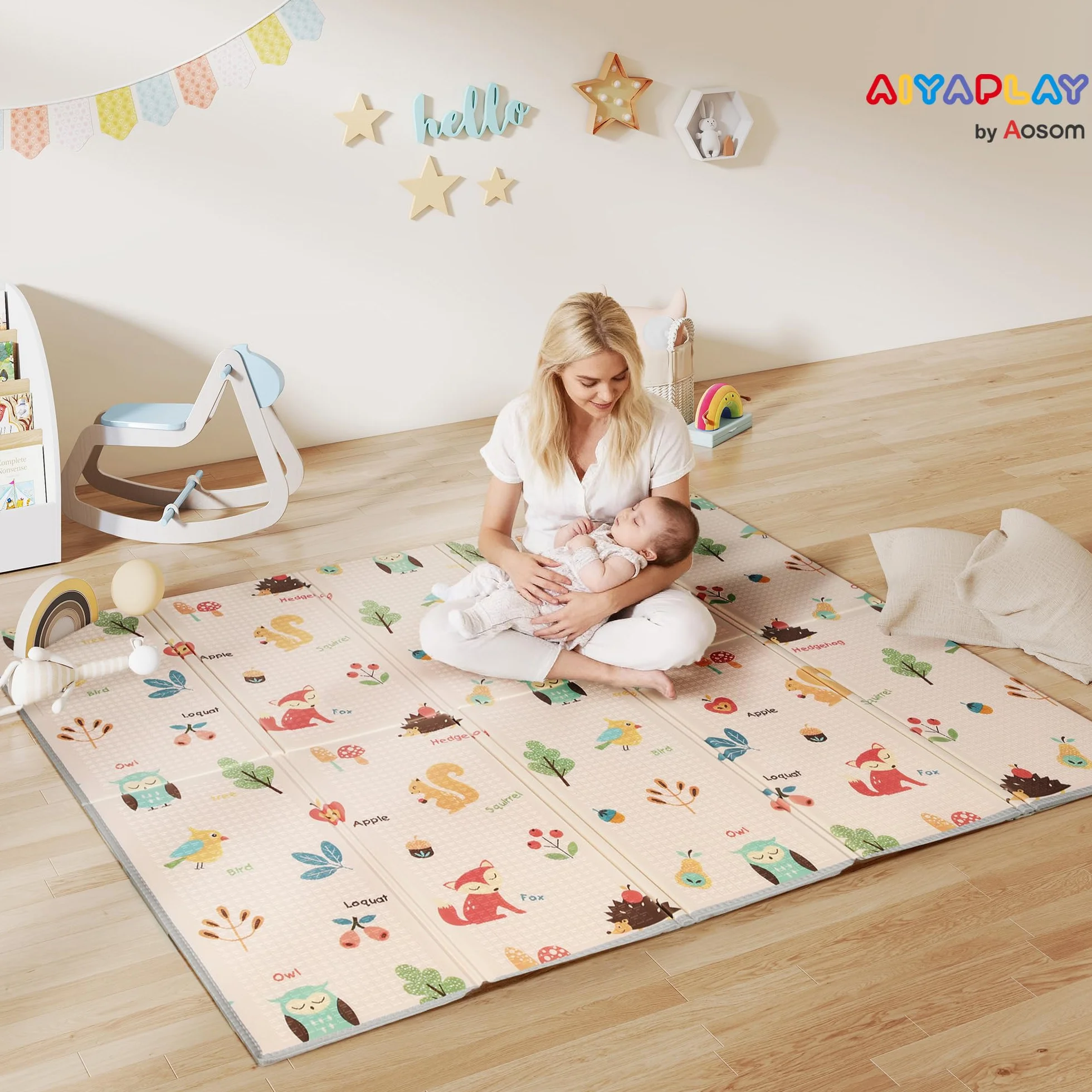 AIYAPLAY Tappeto per Bambini 0-3 Anni con Numeri e Lettere e Superficie Impermeabile, Tappeto Gattonamento in XPE e PE, 180x150x1 cm, Multicolore