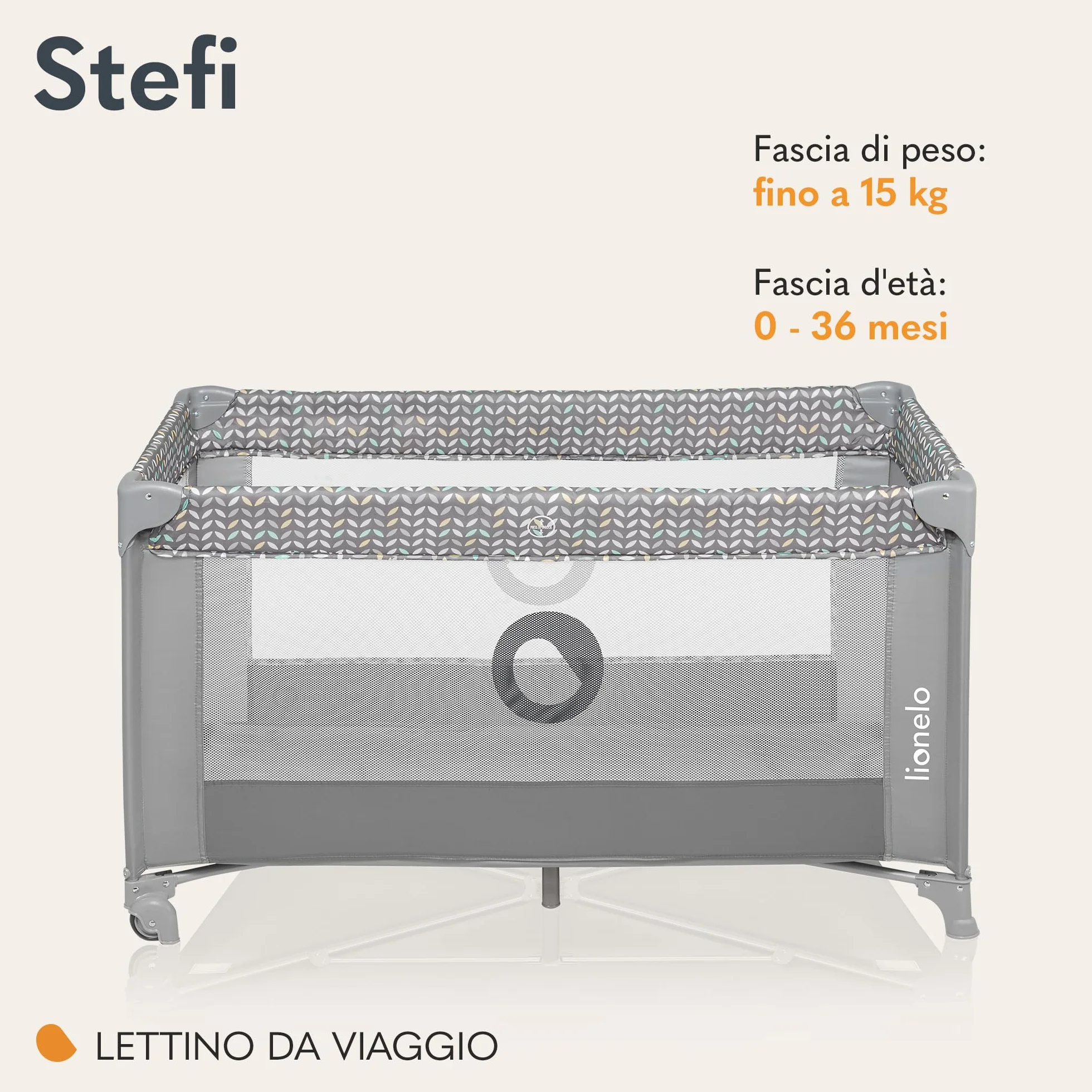 lionelo Stefi Lettino neonato da viaggio pieghevole con materasso, Dalla nascita fino a 3 anni, Borsa, Route