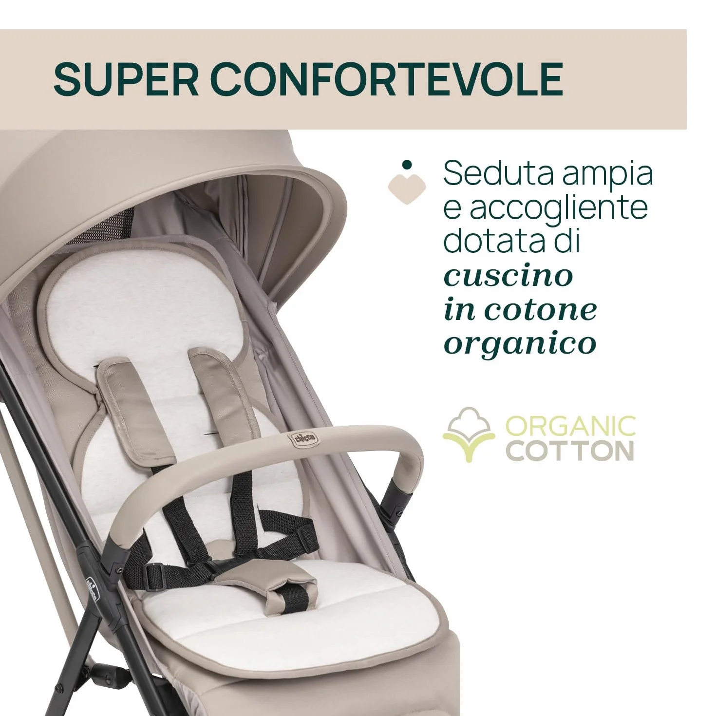 Chicco Passeggino Taormina 0+ Mesi - 22 Kg Leggero Chiusura Smart Compatta Capotte Estensibile UV50+ Antipioggia Schienale Regolabile Poggiagambe Beige