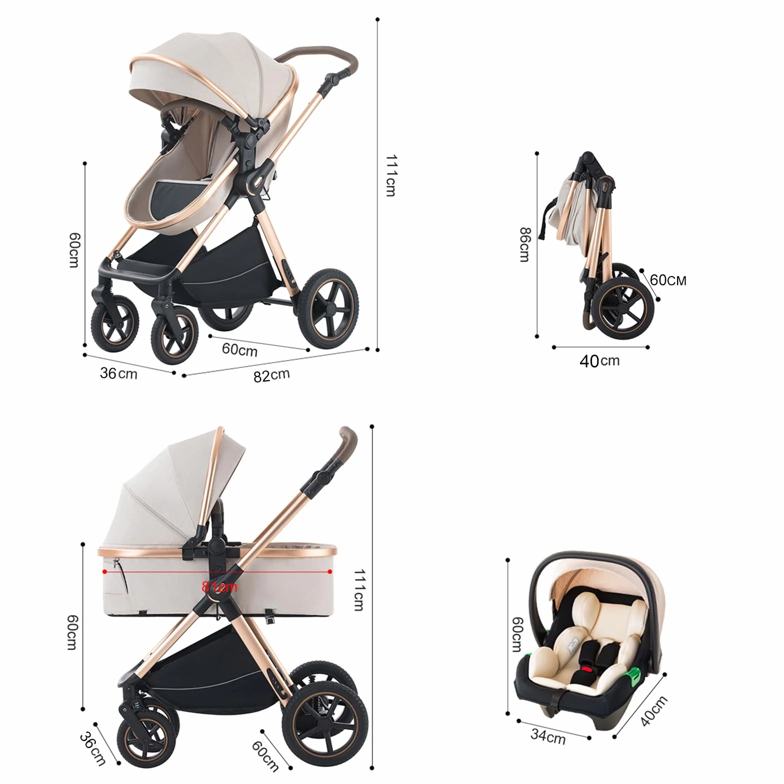BEBBY passeggino trio 3 in 1 cittadino pieghevole lusso D2-DEEPGREY H2-D
