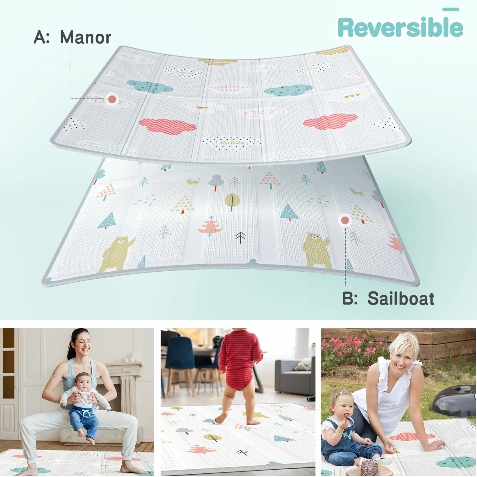 Uanlauo 150 x 150 cm, box con tappetino da gioco, XXL per bambini, per interni ed esterni, area attività per bambini, con porta con cerniera e 4 anelli