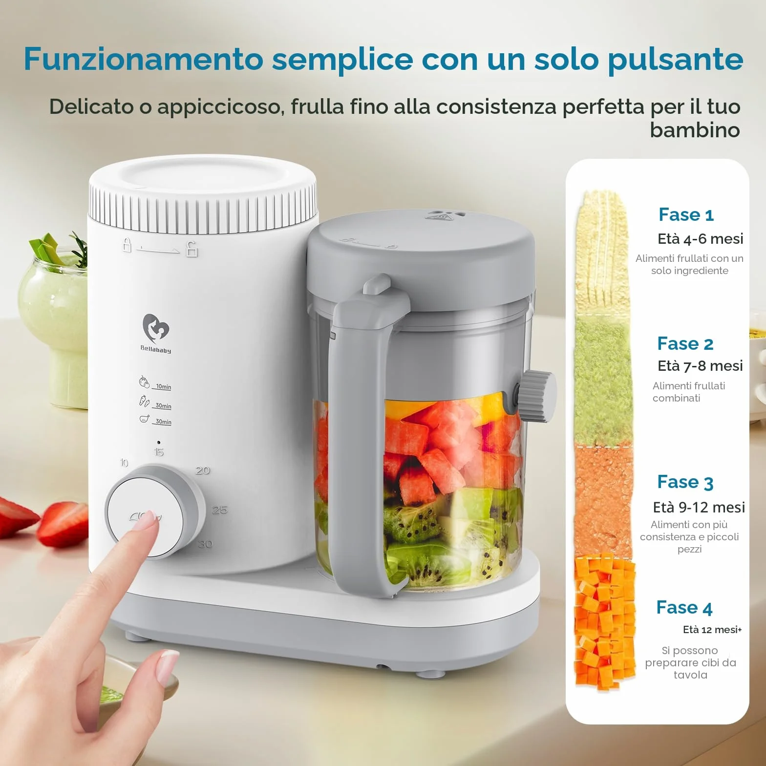 Cuocipappa Mixer Multifunzione Omogeneizzatore per Neonati con Cestello Vapore Reversibile