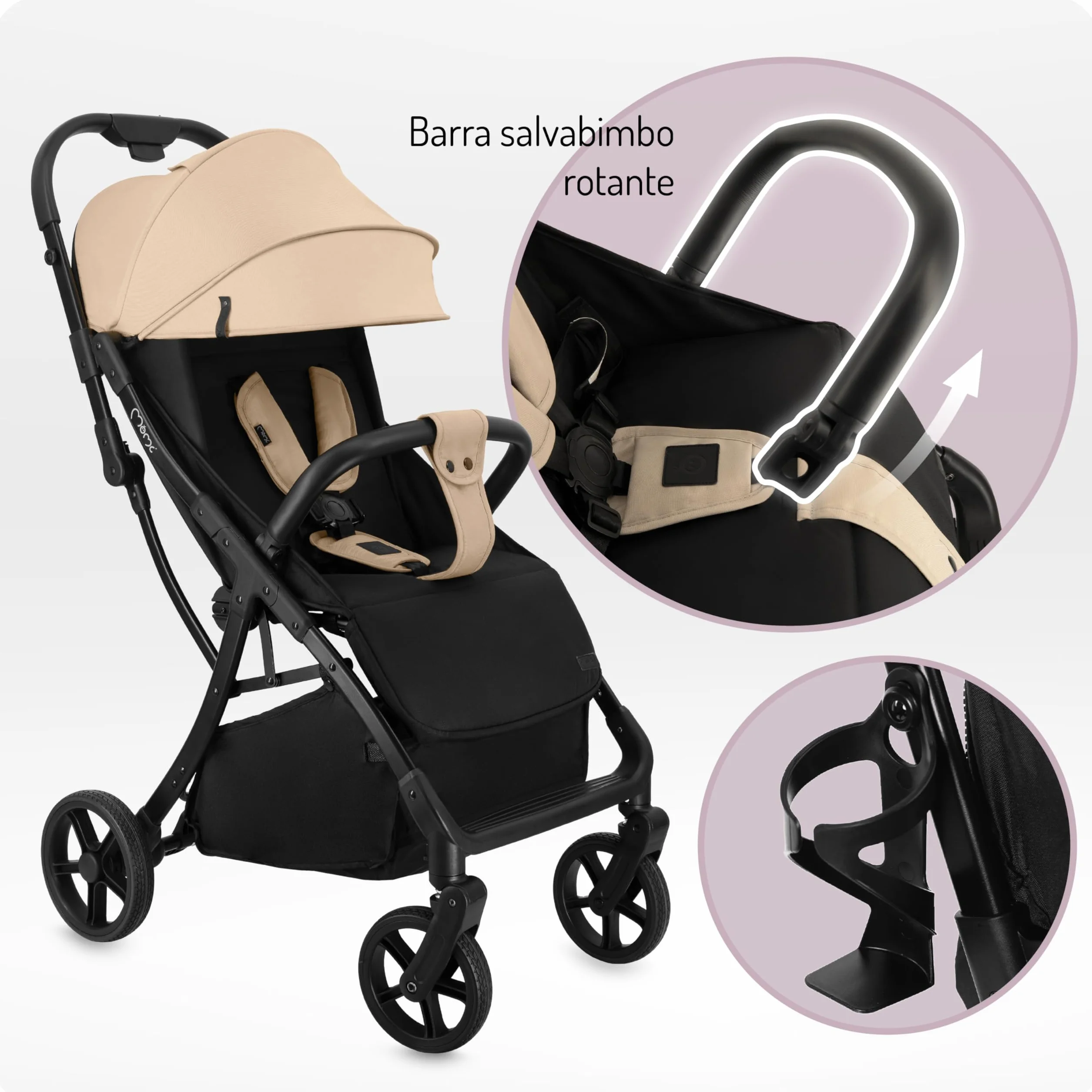 MoMi PAOLA Passeggino per Bambini 6-22 kg Compatto Leggero Chiusura Automatica Cinture 5 Punti