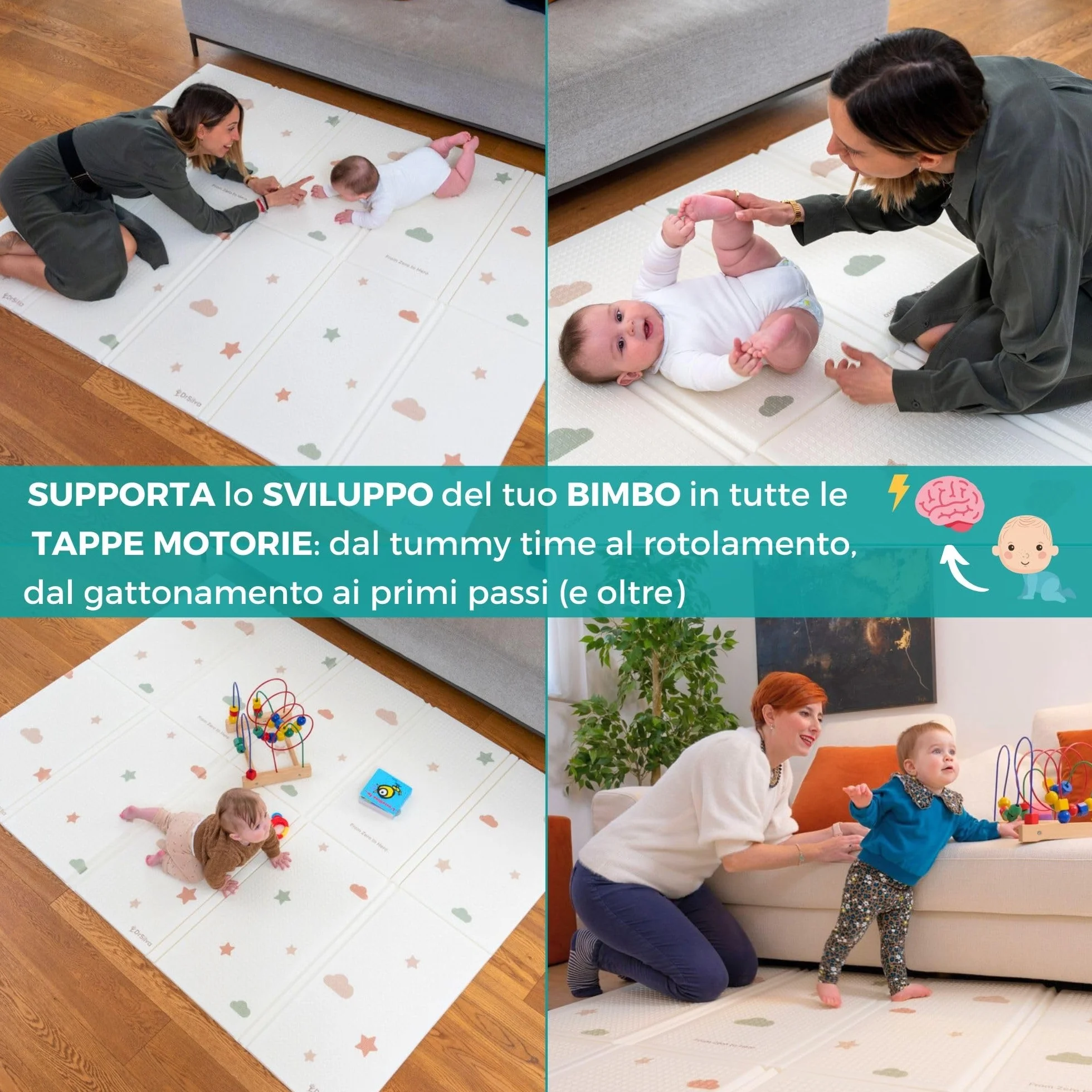 DR-SILVA Tappeto Gioco per lo Sviluppo Motorio di Bambini e Neonato. Sicuro, Atossico, Spessore 1,5 cm, Grande 200x150 cm, Pieghevole, Portatile, Anti-Scivolo, Lavabile, Morbido e Anti-urto.
