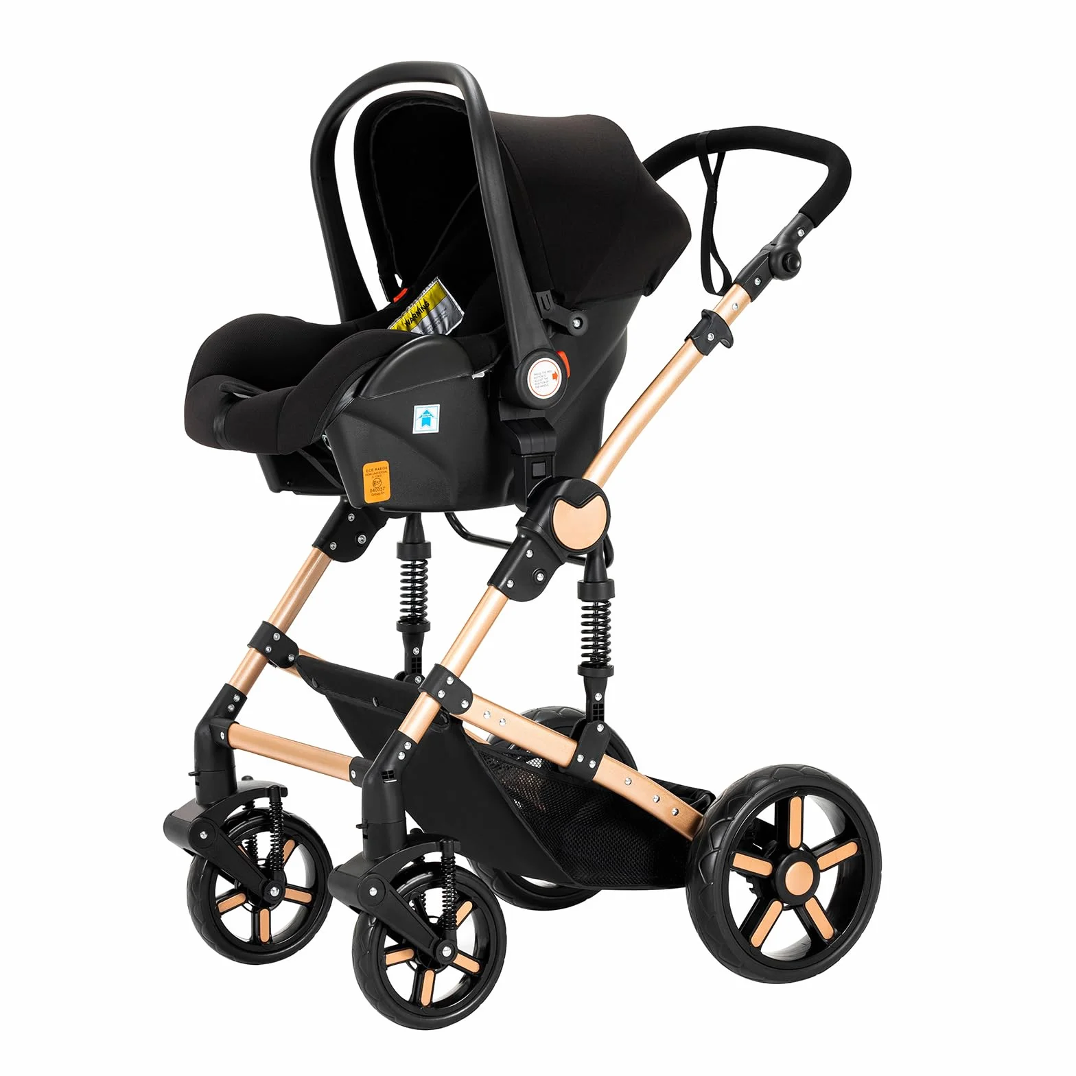 Passeggino 3 in 1 Triciclo Girello Passeggino Alto Carrozzina per Bambini 0-36 Mesi Nero Oro