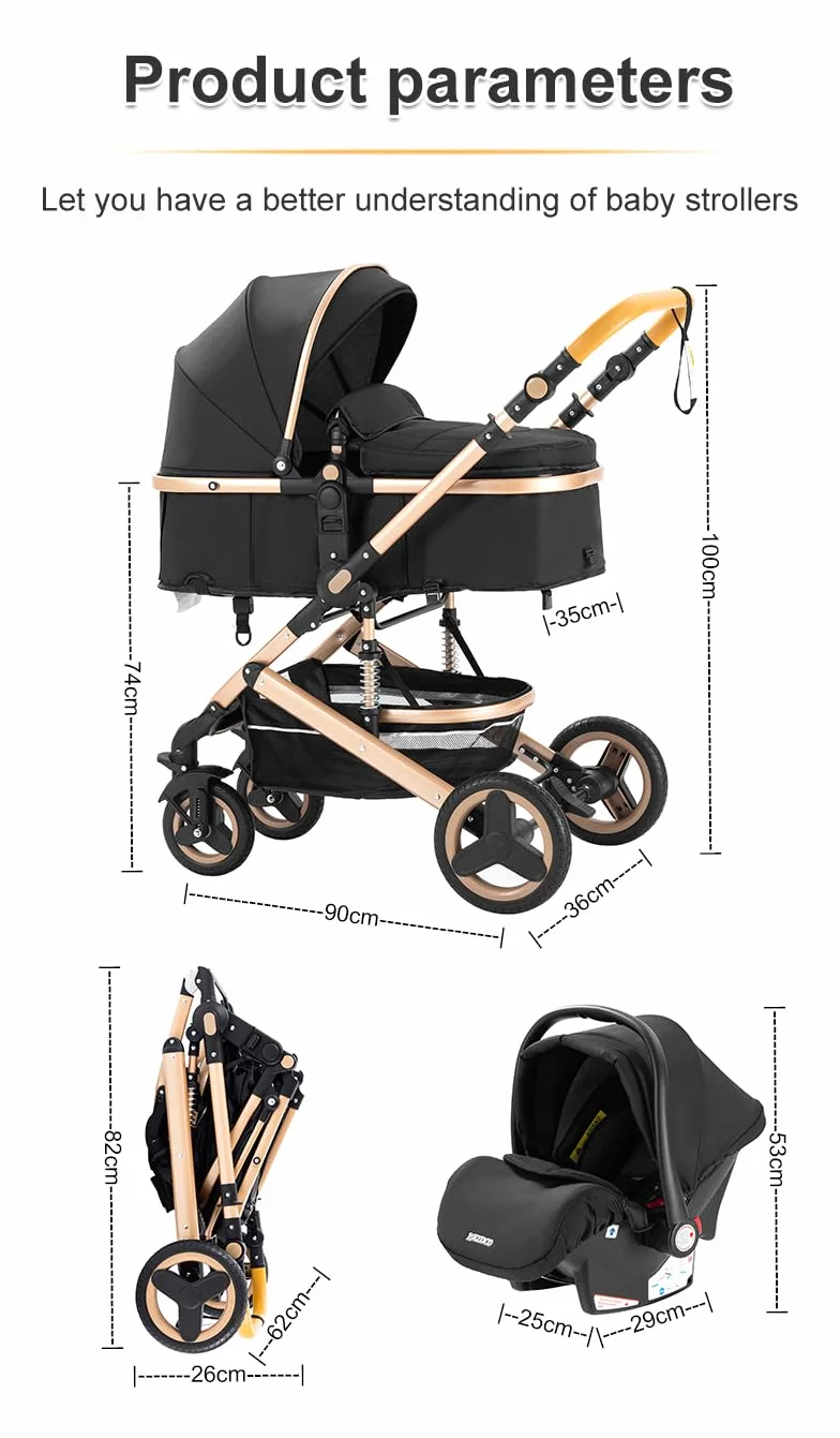 YAZOCO Passeggino Pieghevole Passeggino 3 in 1 Trio Zanzariera, Copertura Del Piede, Porta Tazza Dell'acqua