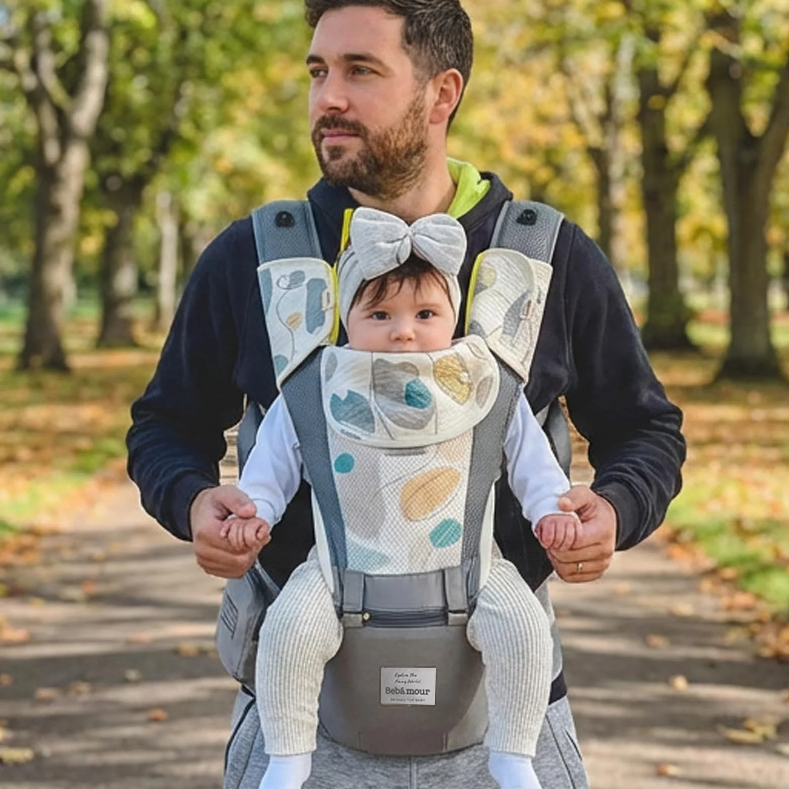 Bebear Marsupio,Bebamour Marsupio per 0-36 mesi, marsupio traspirante da neonato a bambino, approvato dagli standard di sicurezza, seggiolino ergonomico 6 in 1 anteriore (New Air Grey)