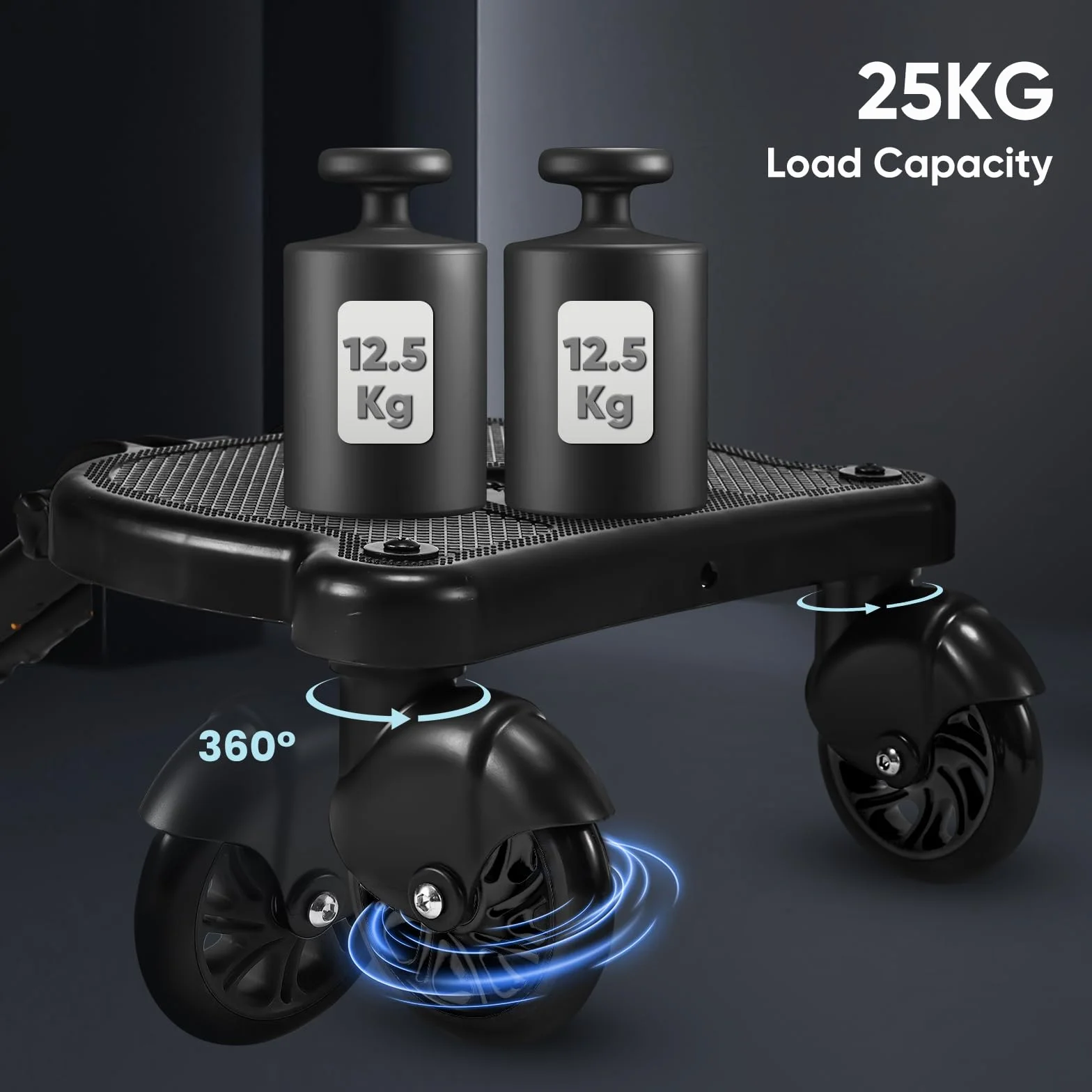 Pedana Passeggino Universale con Sellino,Tavolette Portatili per Passeggini Adatto al 99% dei passeggini, Design a due Ruote, Accessorio per Passeggino per Bambini di 2-6 anni 25 kg, Nero