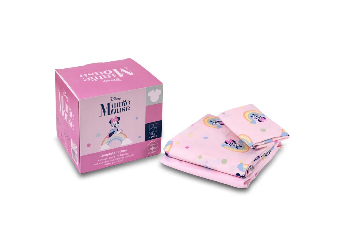 Minnie Mouse, Set Lenzuola Culla, 100% Cotone, Completo Letto Baby, Disney Topolina, Lenzuolo da Sopra, Lenzuolo con Angolo, Federa, Rosa
