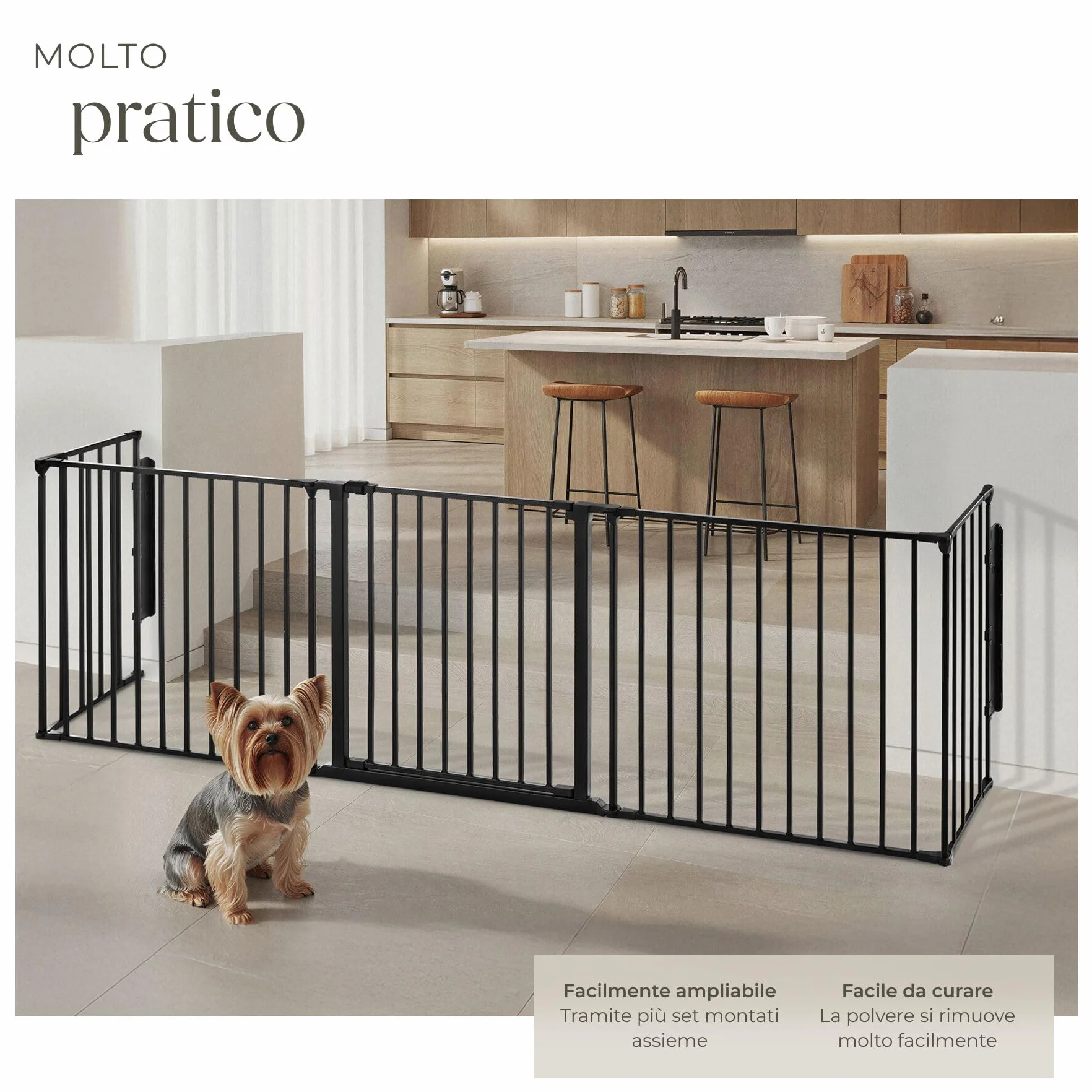 tectake®, Barriera Protettiva per Camino per Bambini, 290 cm, Sistema di Chiusura a Livelli, Costruzione Robusta in Acciaio, Modulare e Flessibile, Cancelletto per Scale e Corridoi