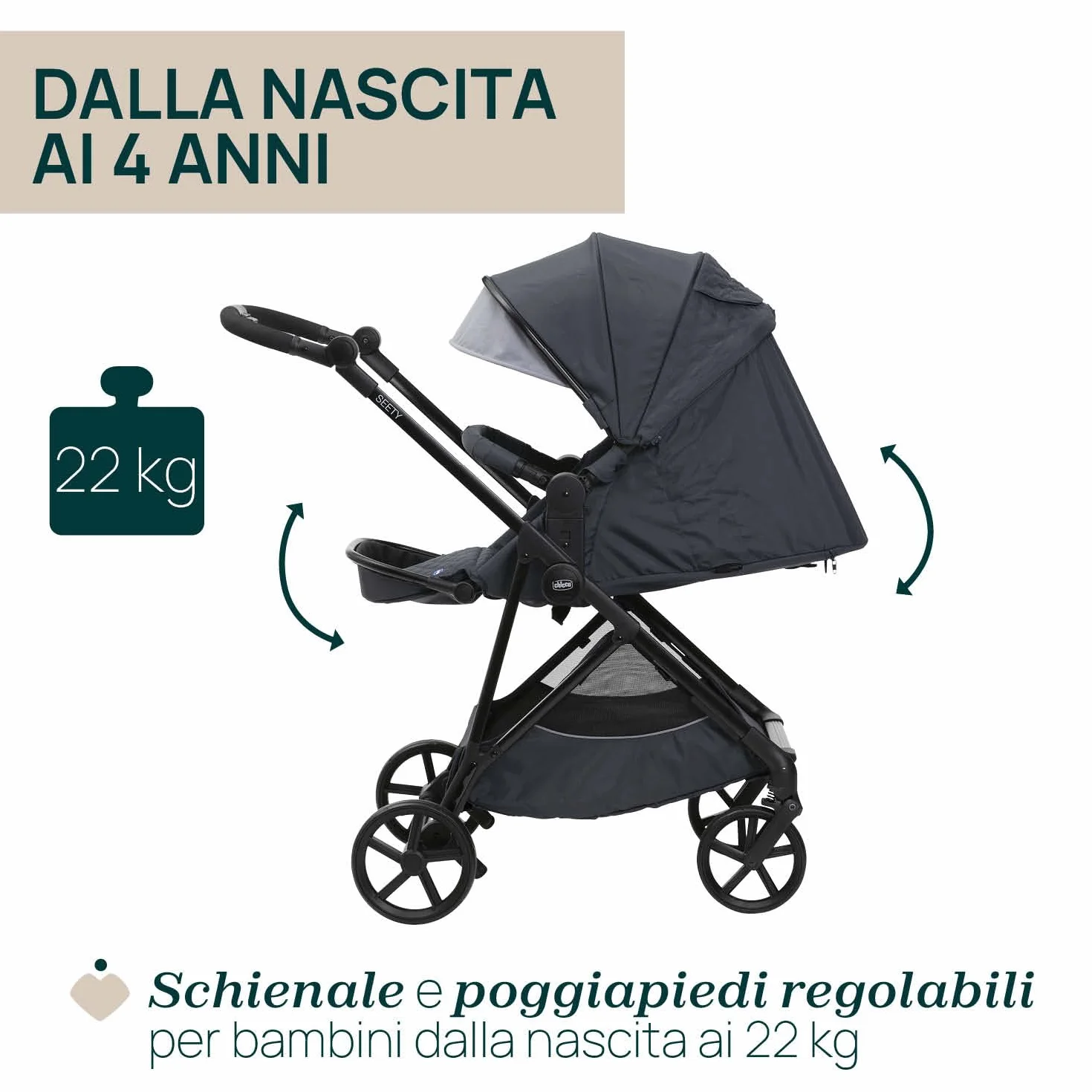 Chicco Passeggino Seety Leggero Compatto 0-4 Anni 22kg Pieghevole Reclinabile