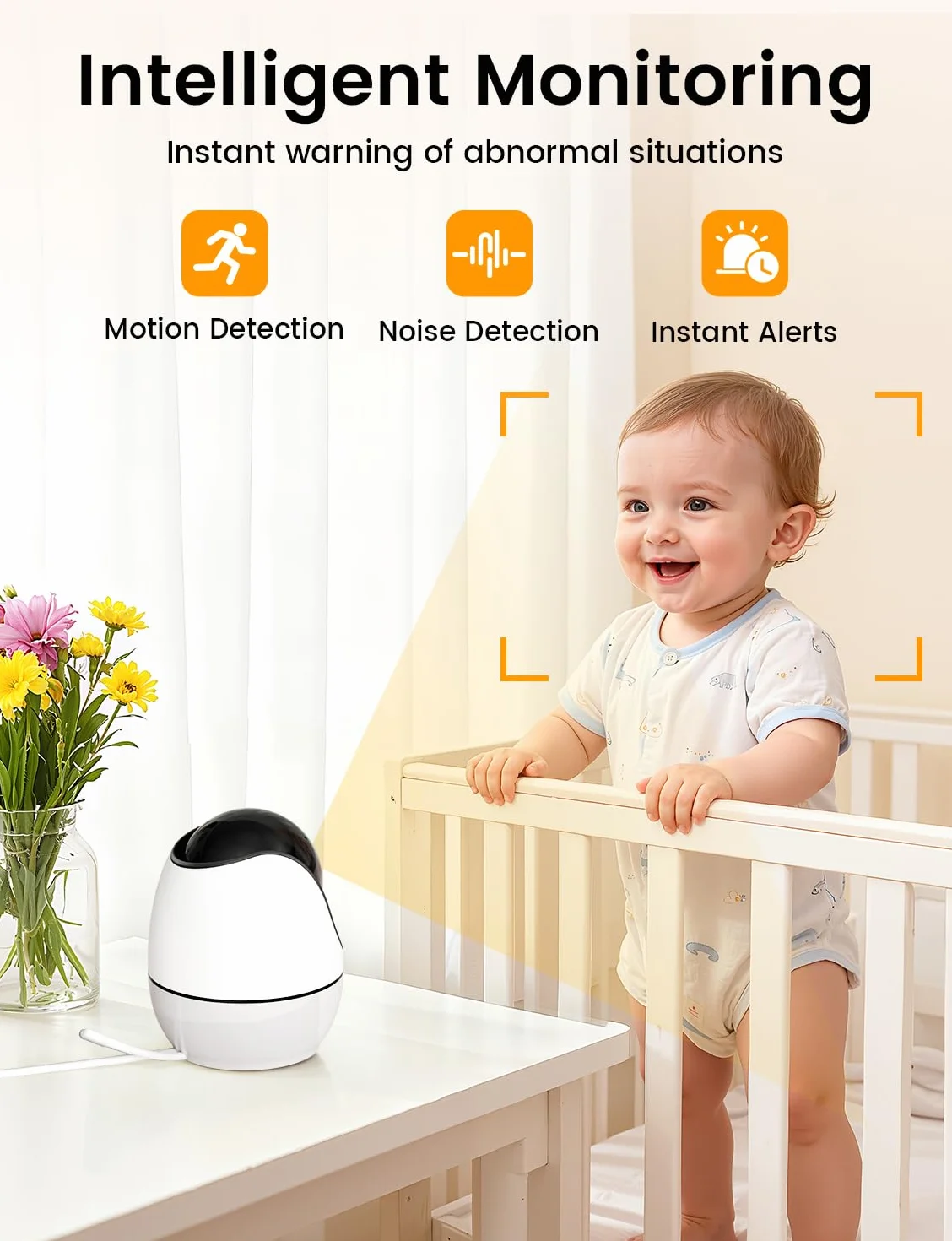 BURNNOVE Baby Monitor Video e Audio WiFi 4,3 Pollici IPS 3500mAh Batteria VOX Luce Notturna Rilevamento Temperatura