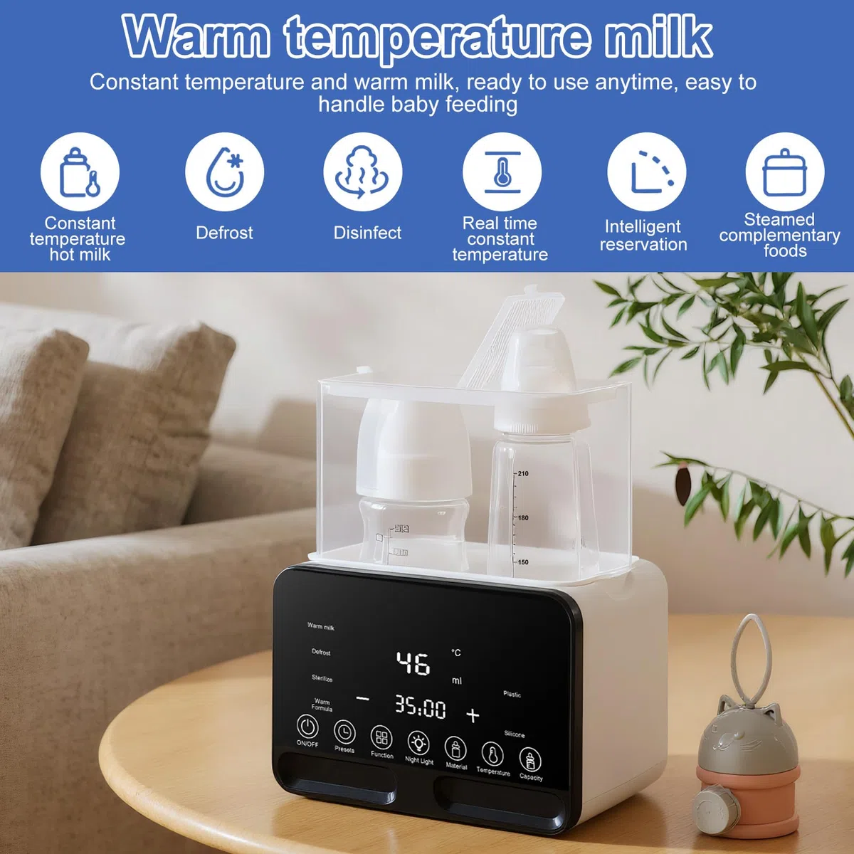 Scaldabiberon e Sterilizzatore 9-in-1, Biberon Sterilizzatore senza BPA, Riscaldamento Rapido del Latte Materno, Scongelare, Scaldabaschette per Bambini con Display LCD, Multifunzione