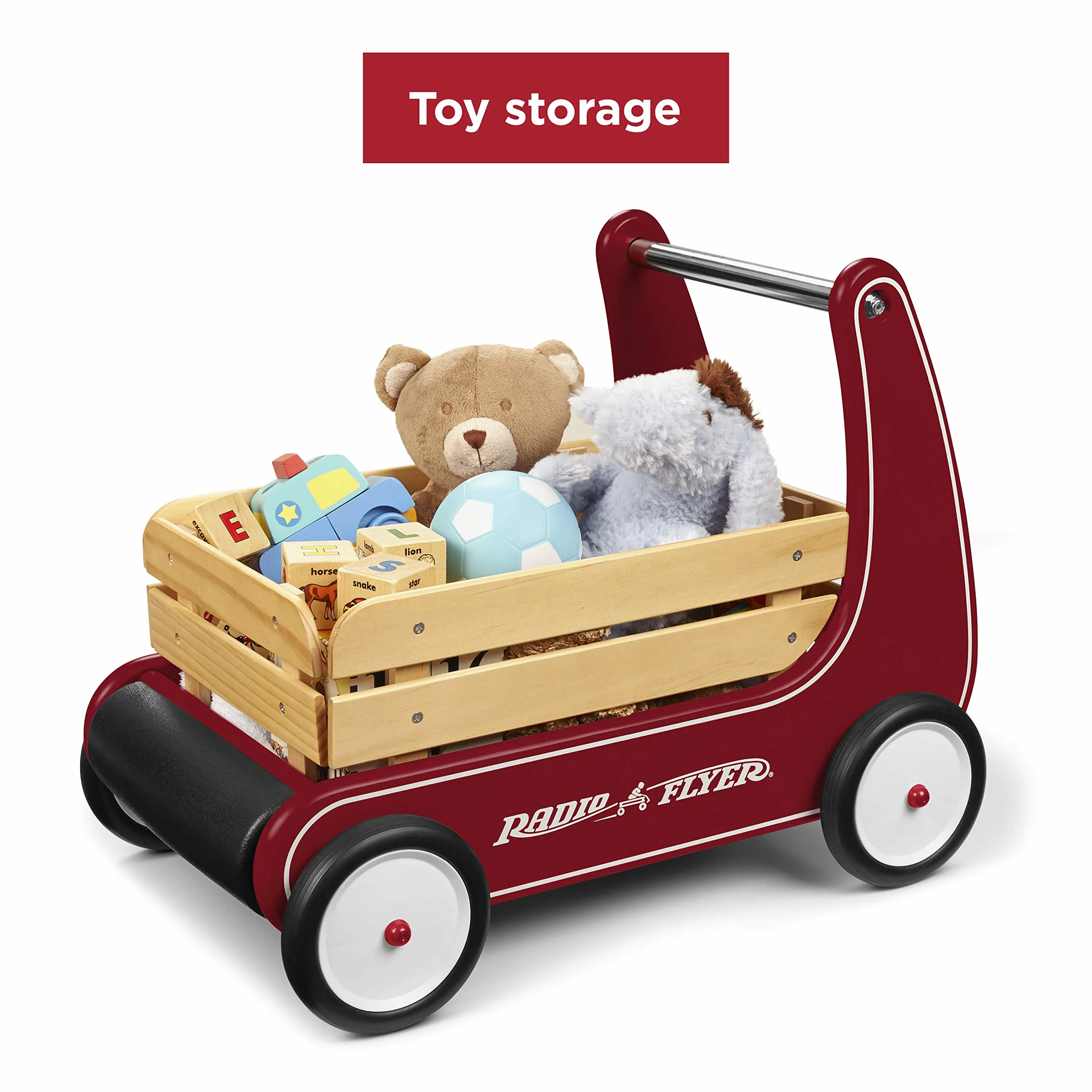 Radio Flyer Classic Walker Wagon, Carretto Giocattolo in Legno per Passare da Seduti a in Piedi per Bambini da 1 a 4 anni, Rosso