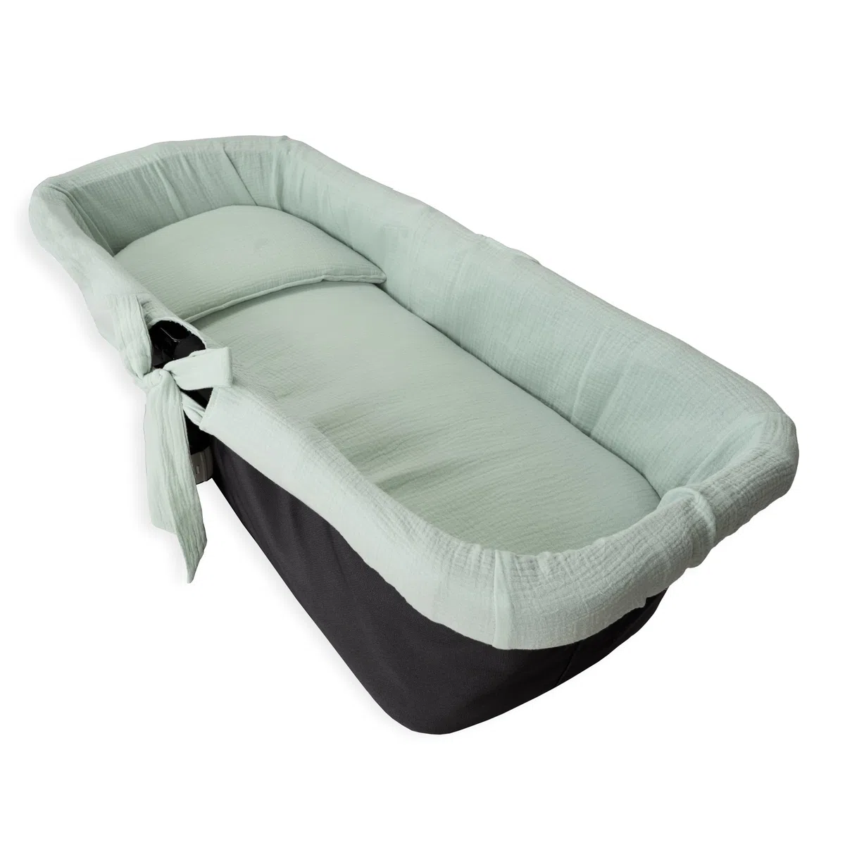 Babyline Copri navicella mussola 100% cotone + copriletto + cuscino mussola 100% accessori set 3 pezzi. Prodotto in Spagna. Ipoallergenico, traspirante, ipermorbido (Menta Acquamarina)