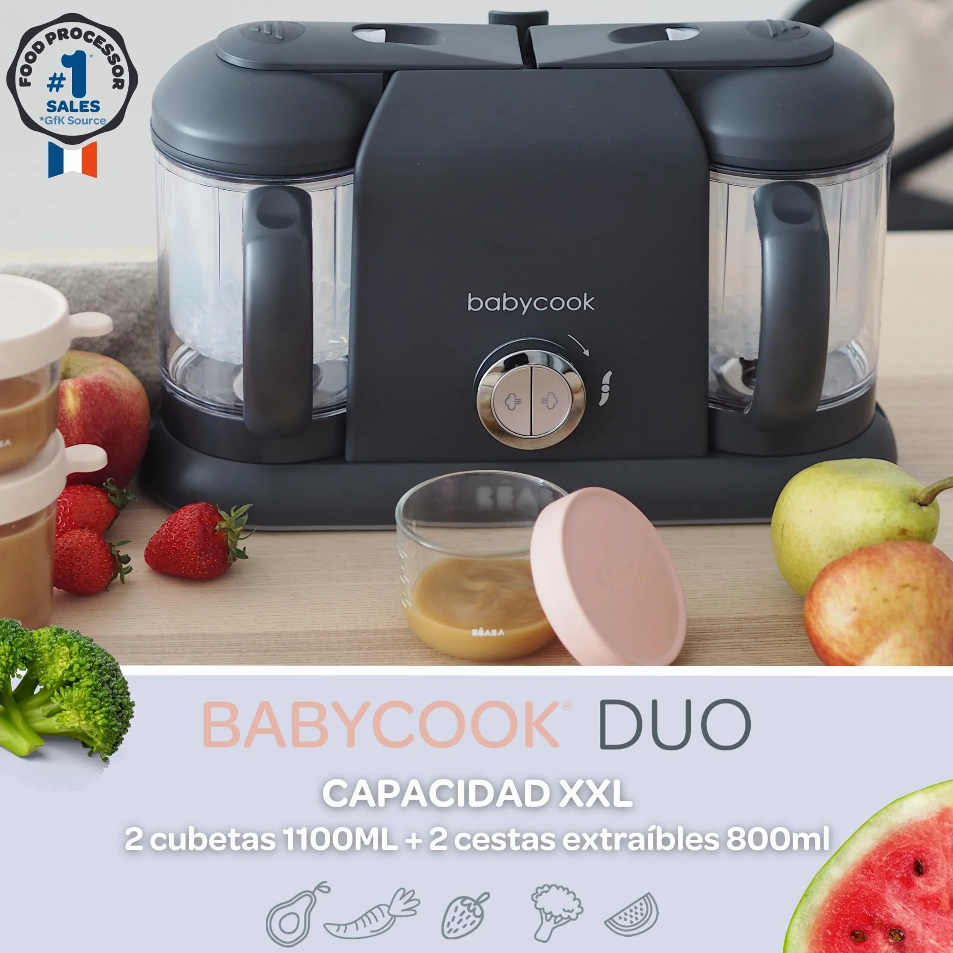 BÉABA Babycook Duo Robot per Pappe 4 in 1 Cottura a Vapore 2200 ml Dark grey