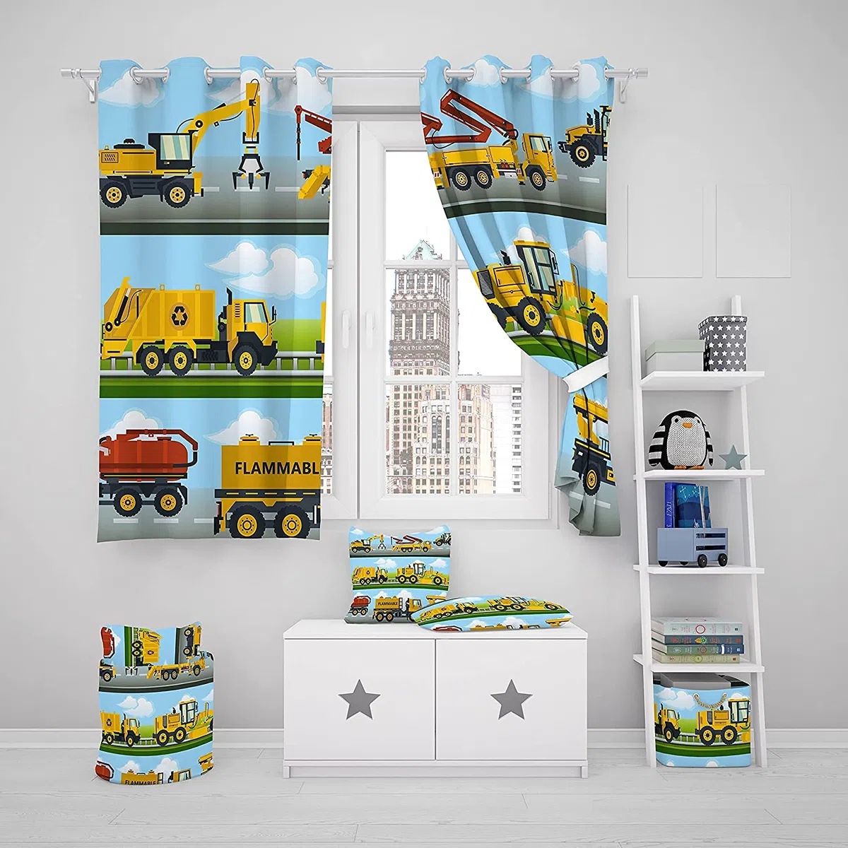 Loussiesd Tende per camion da costruzione, per camera da letto, bambini, escavatori, tende per finestre, macchine gialle per bambini, macchine e finestre, per bambini, per bambini, per bambini, per