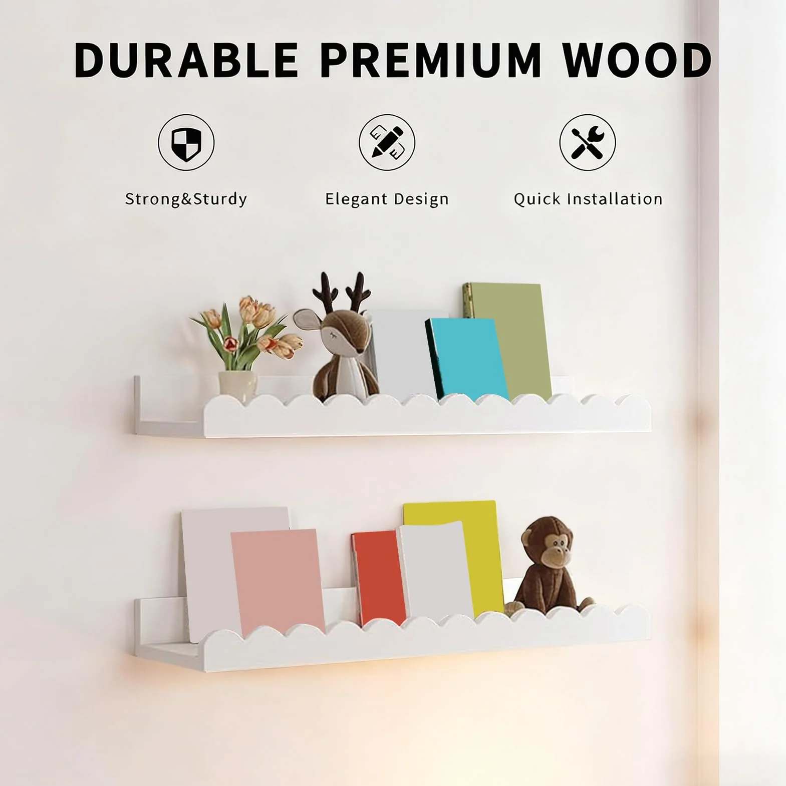 Mensole da parete per libri 2 ripiani Scaffale galleggiante in legno per bambini bagno camera da letto