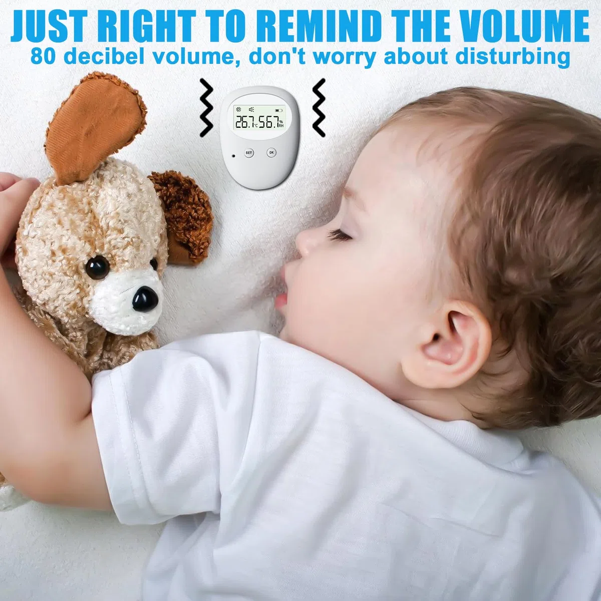 Allarme senza fili per bagnarsi sul letto, allarme wireless con ricevitore e trasmettitore a clip, indicatore di temperatura e umidità, ricarica USB per bambini vasino per la cura degli anziani