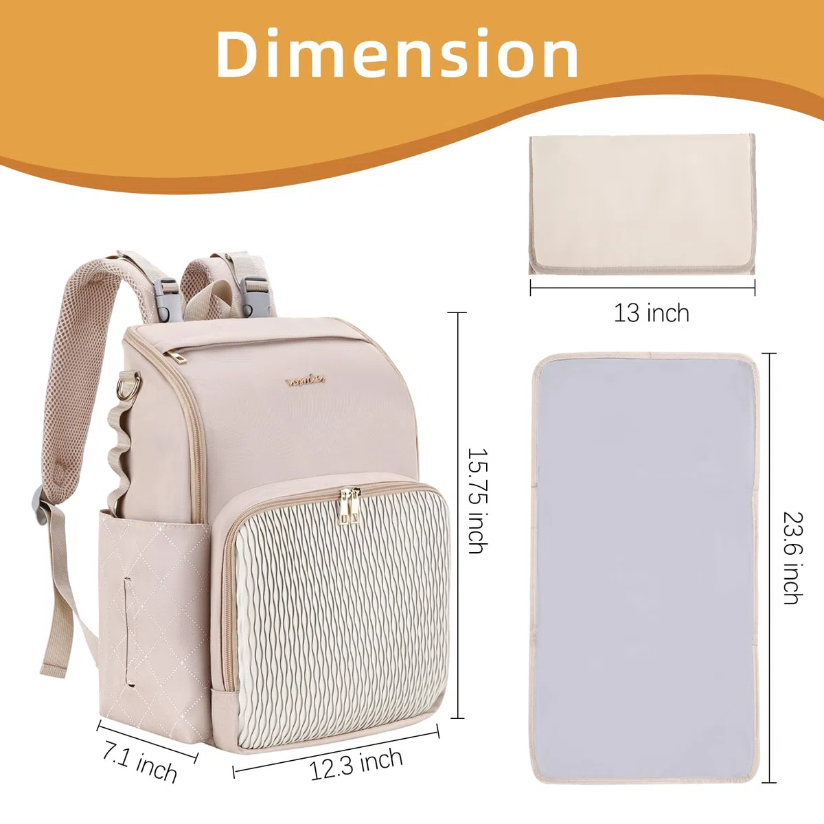 Elegante borsa per pannolini per bambini, borsa con fasciatoio, custodia per ciuccio e cinghie per passeggino
