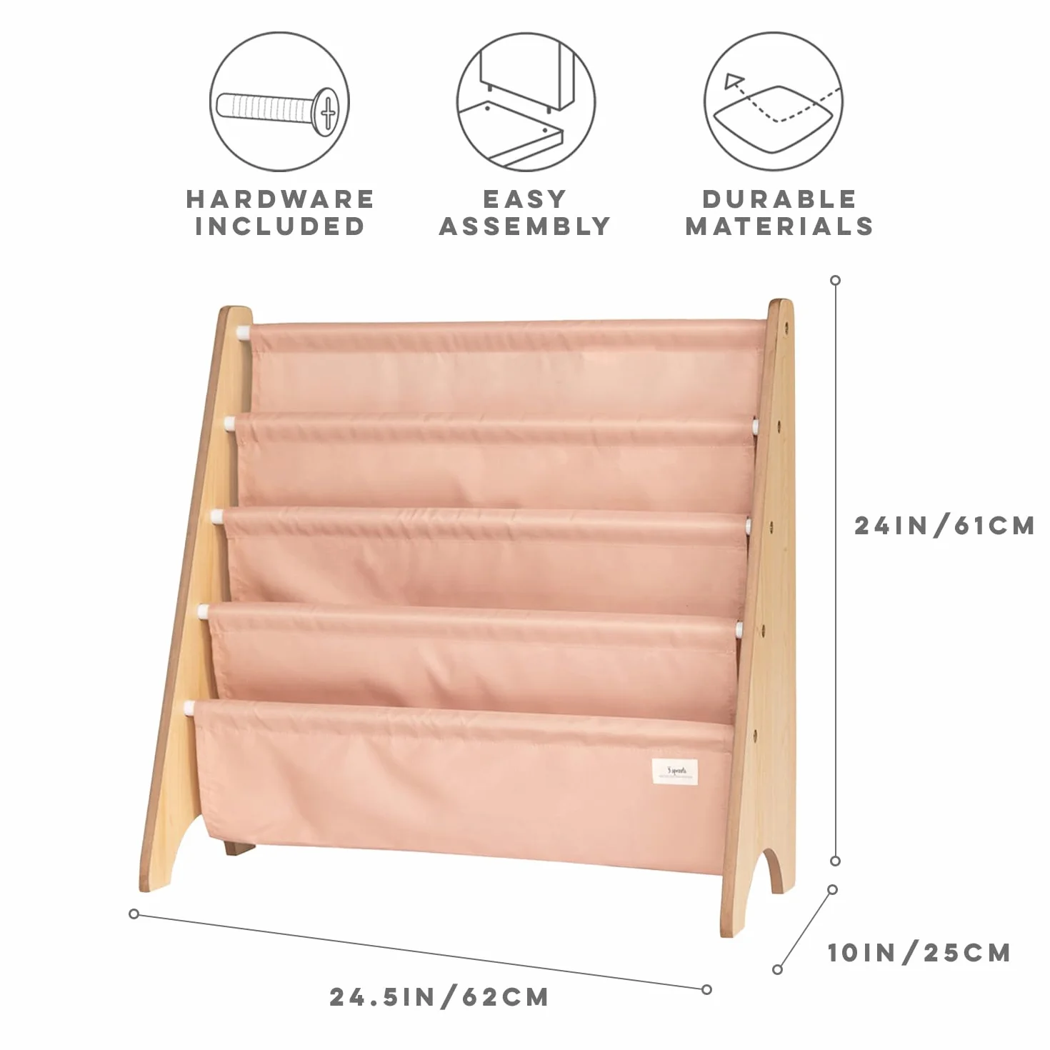 3 Sprouts Libreria Frontale Montessoriana per Bambini, Scaffale in Poliestere Riciclato, 61x63x25,4 cm