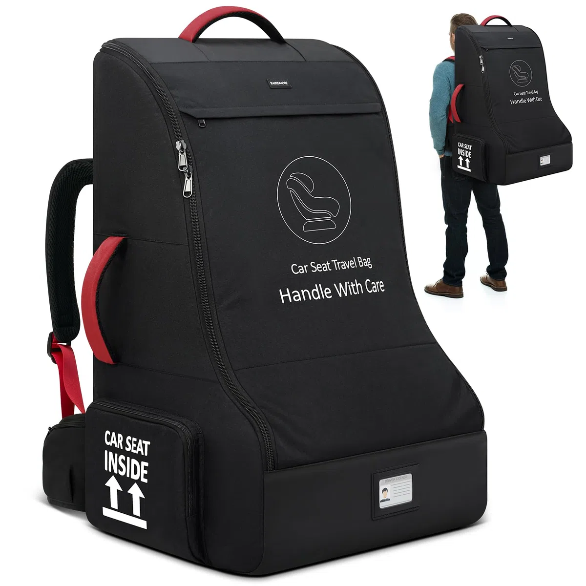 RAINSMORE Borsa da Viaggio per Seggiolino Auto per Aereo, Impermeabile Borsa da Trasporto Per Seggiolino Auto con Tracolla, Zaino per Seggiolino Auto per Viaggi Aerei Gate Check e Stoccaggio