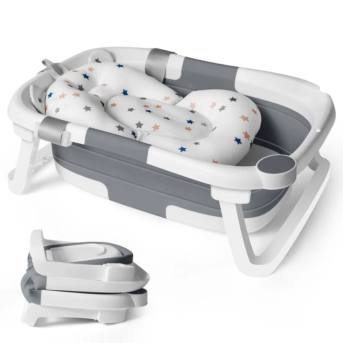 Vaschetta Bagnetto Neonato Vasca Bagno Pieghevole Neonati Bambini Supporto Riduttore Cuscino Materassino 1-3 Anni Baby Sdraietta Bacinella Tappetino Bambino Tinozza Bimbi Salvaspazio Portatile Grigio
