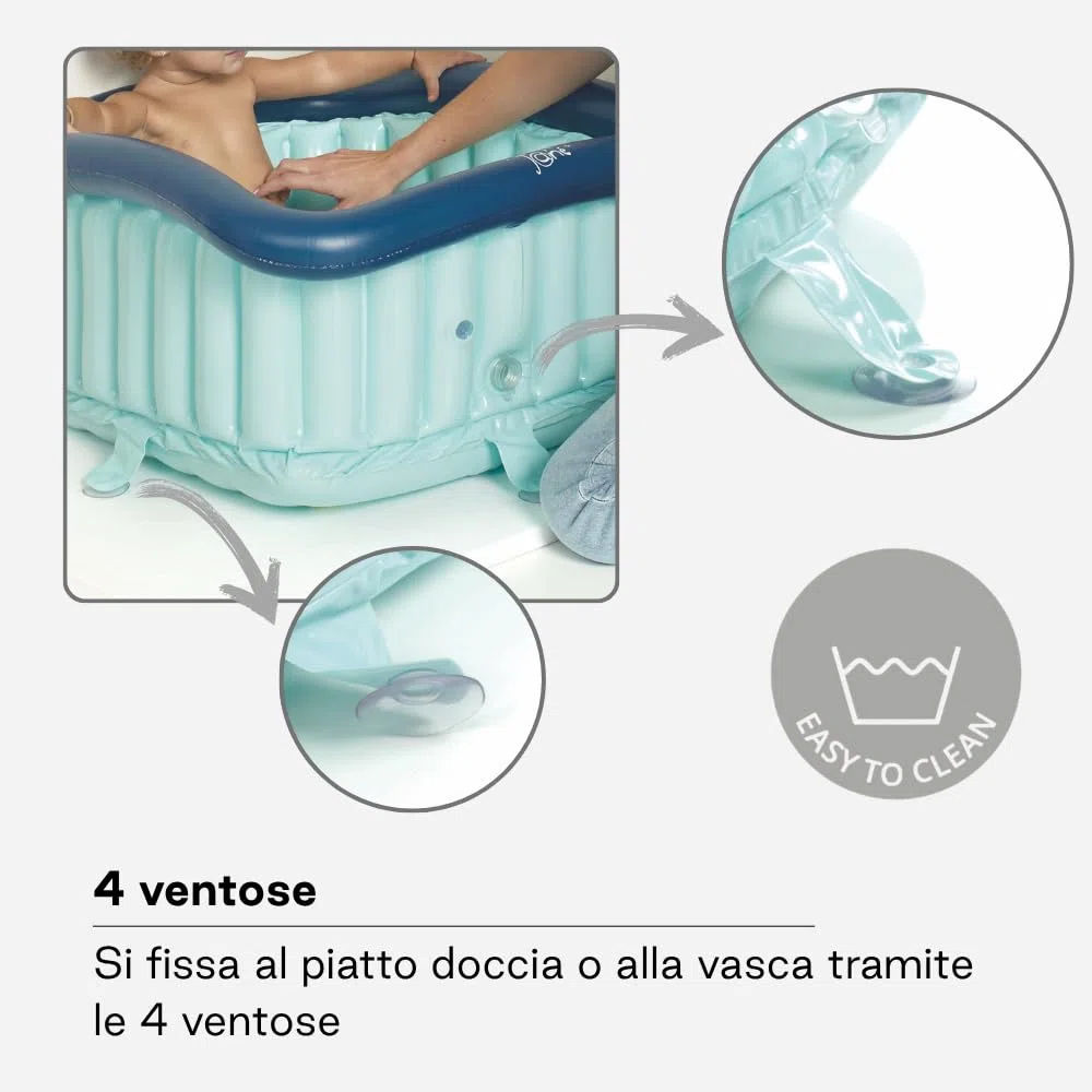 Jané Riduttore Doccia Bambino Gonfiabile 60x60 cm, Vaschetta Portatile, 70L, Ventose, Tappo Scarico, Pompa Inclusa, Blu