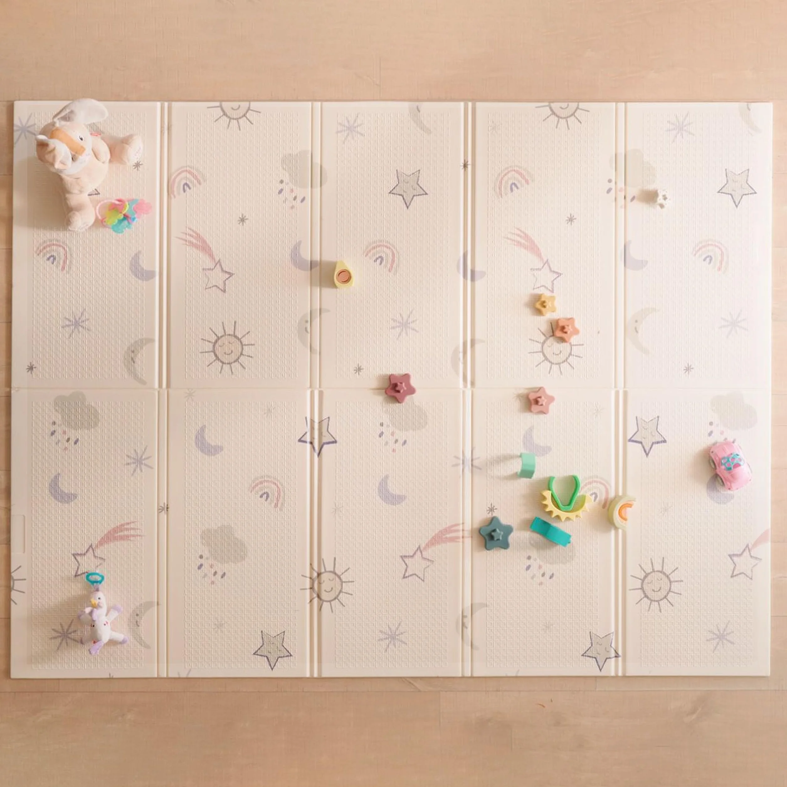 Nuby - Tappeto Gioco Bebè Imbottito Pieghevole e Reversibile - Tappetino Leggero e Morbido per Giocare sul Pavimento - Motivo Stelle e Cielo - Pavimento Imbottito per Bebè - 150x200 cm