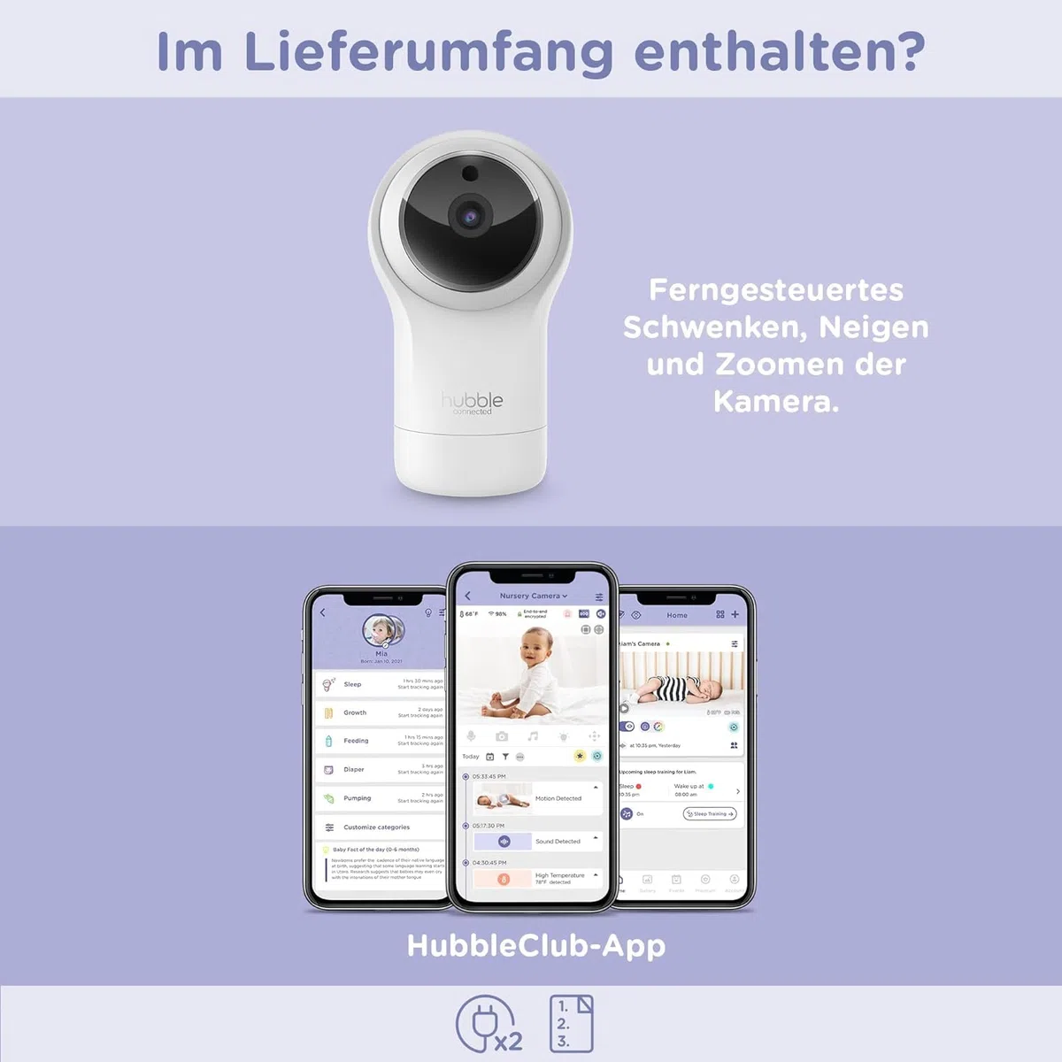 Hubble Pal Glow WiFi Smart Hd1080P Remote Pan, Tilt e Zoom Camera con Talkback Bidirezionale per il Monitoraggio di Neonati e Animali Domestici, Bianco